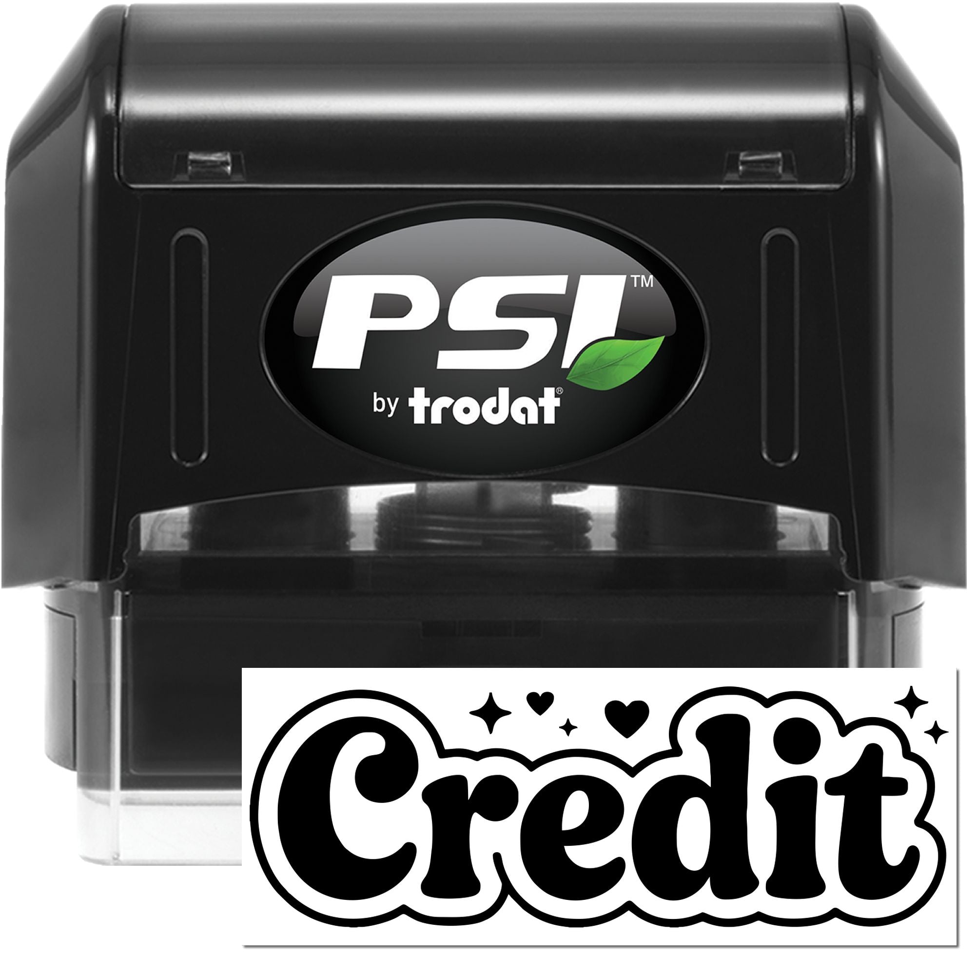 PSI by Trodat self-inking rubber stamp with bold Credit imprint for office paperwork and business use.