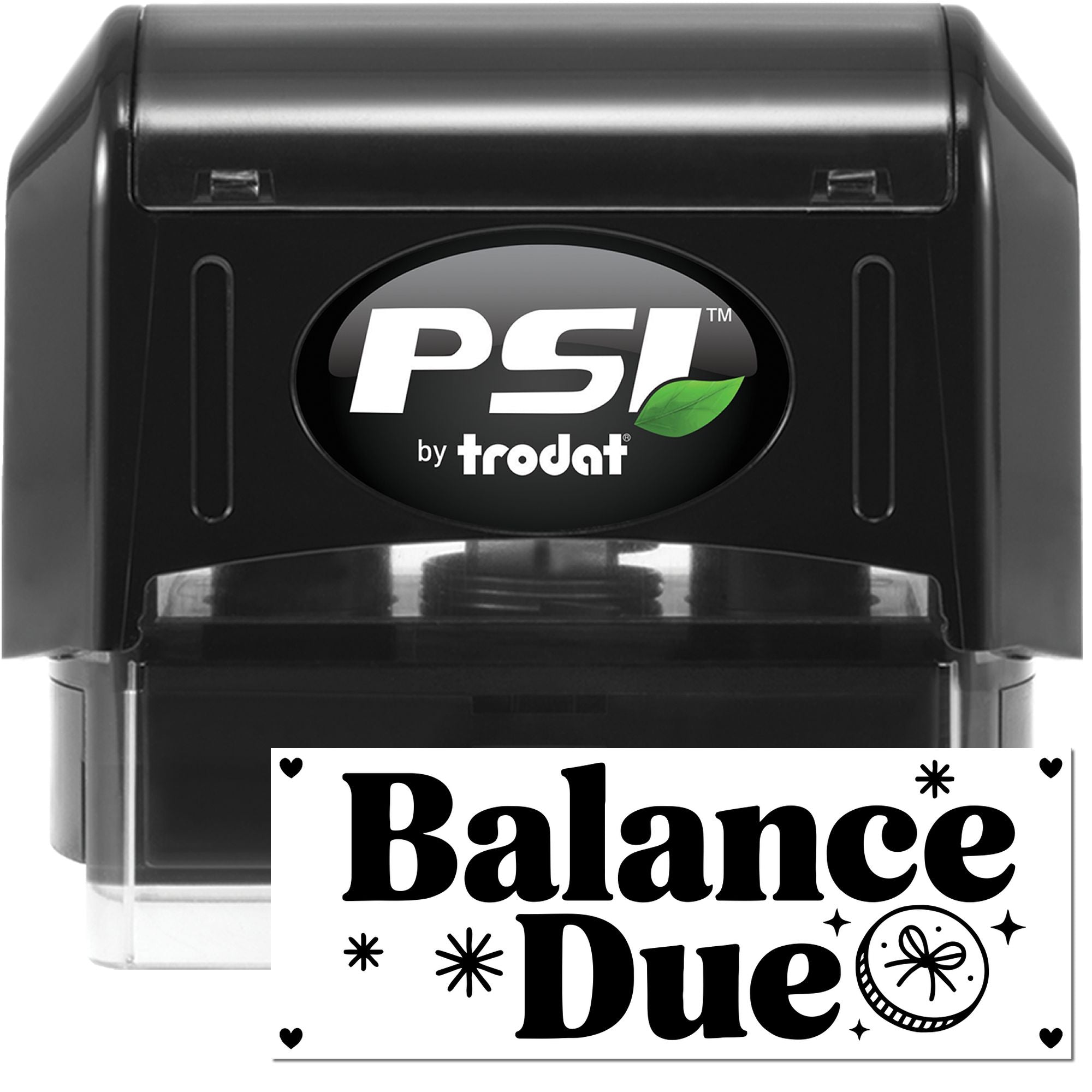 PSI by Trodat self-inking rubber stamp for marking Balance Due on invoices, receipts, and business paperwork.