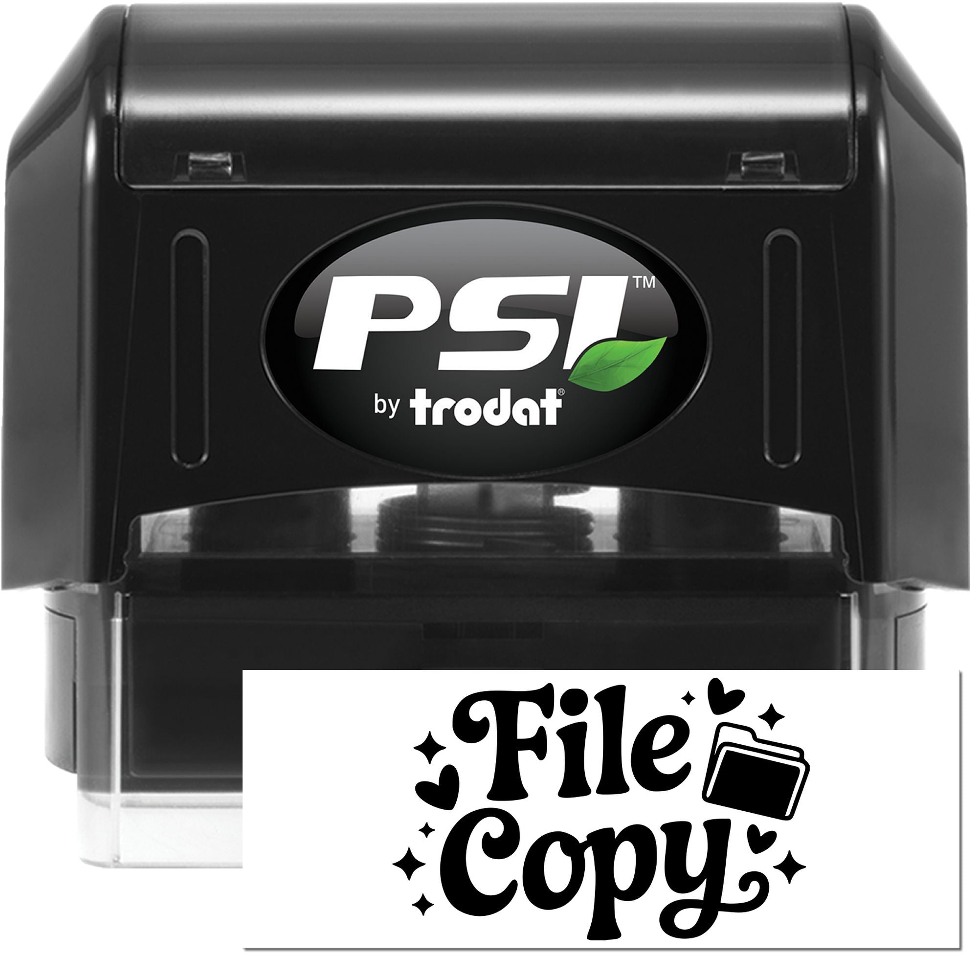 PSI by Trodat self-inking rubber stamp with File Copy imprint for office document marking.