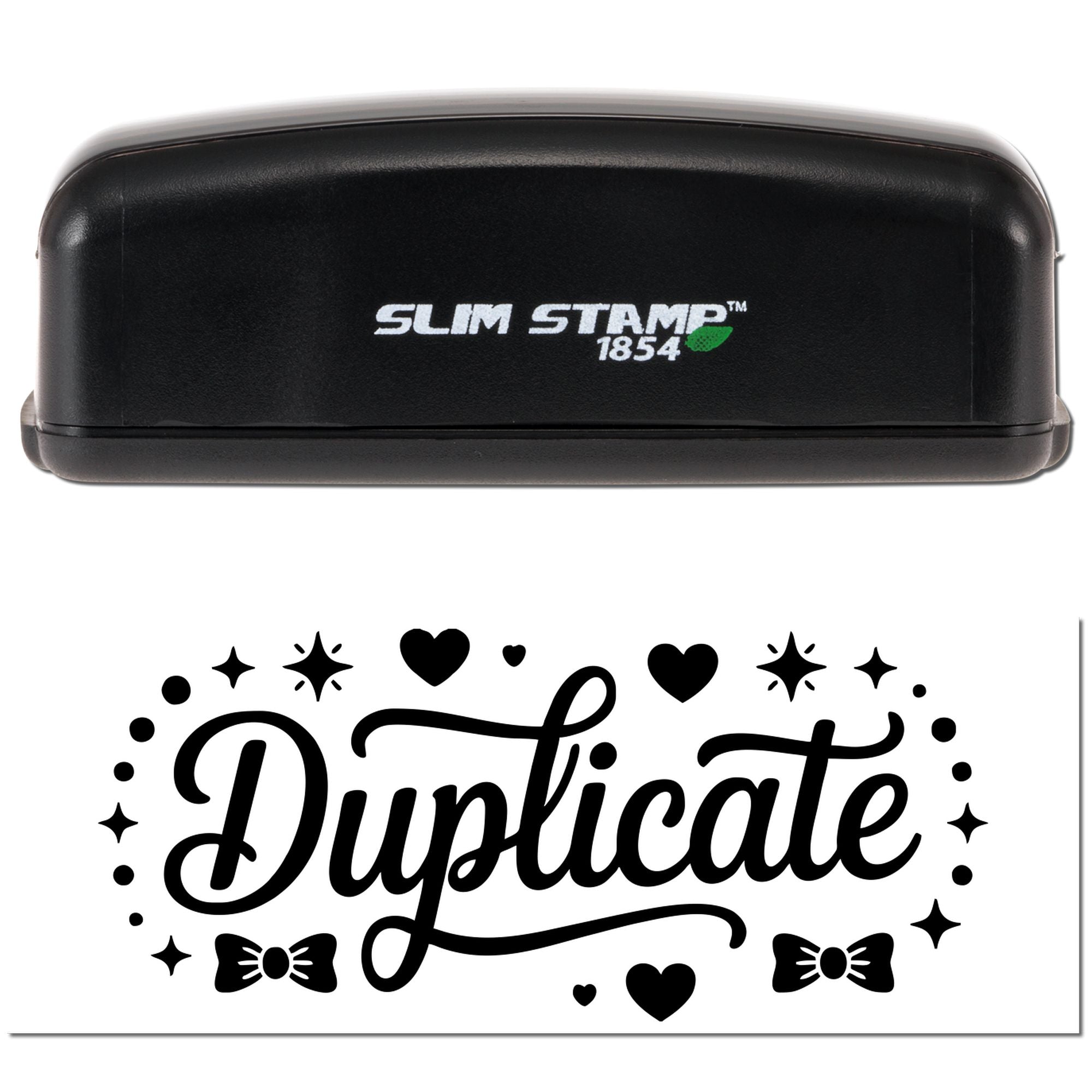Slim Stamp 1854 custom duplicate rubber stamp with decorative Duplicate imprint for office document marking.