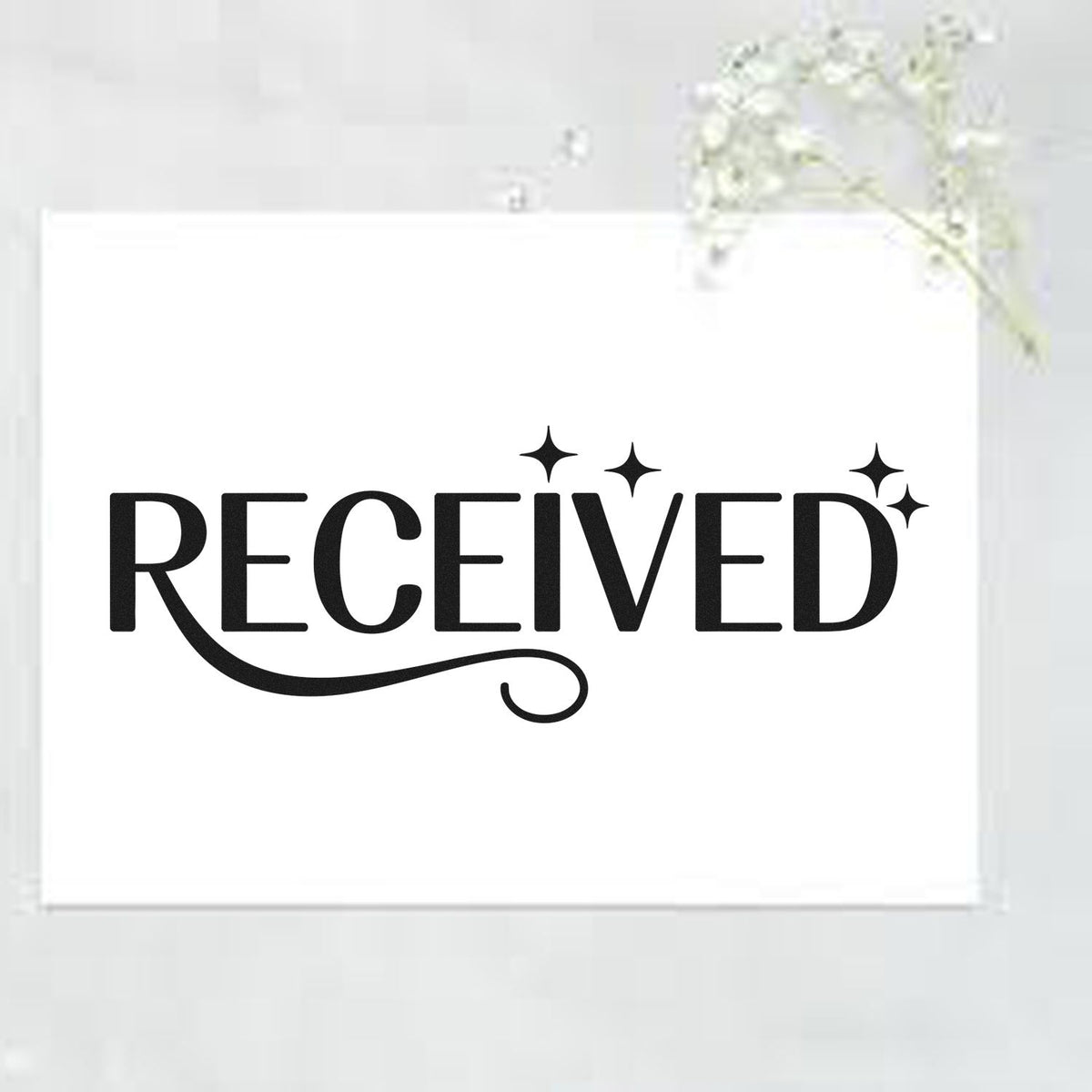 Received rubber stamp with decorative stars for office mail, documents, and packaging approval.