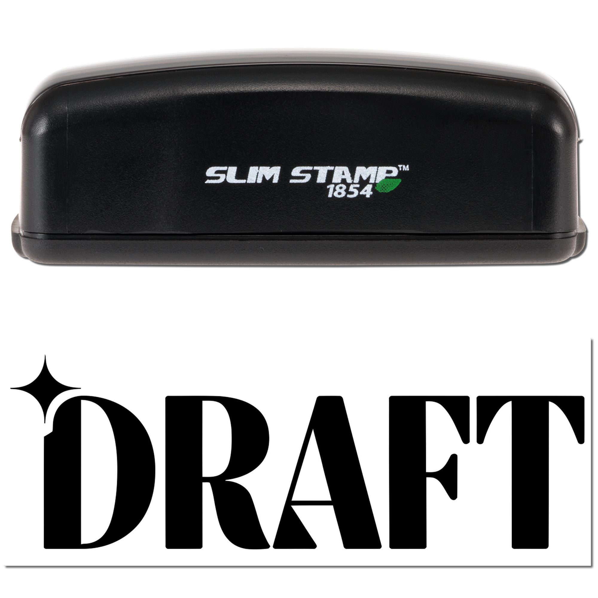 Slim Stamp 1854 rubber stamp with bold DRAFT imprint for marking documents as draft document status