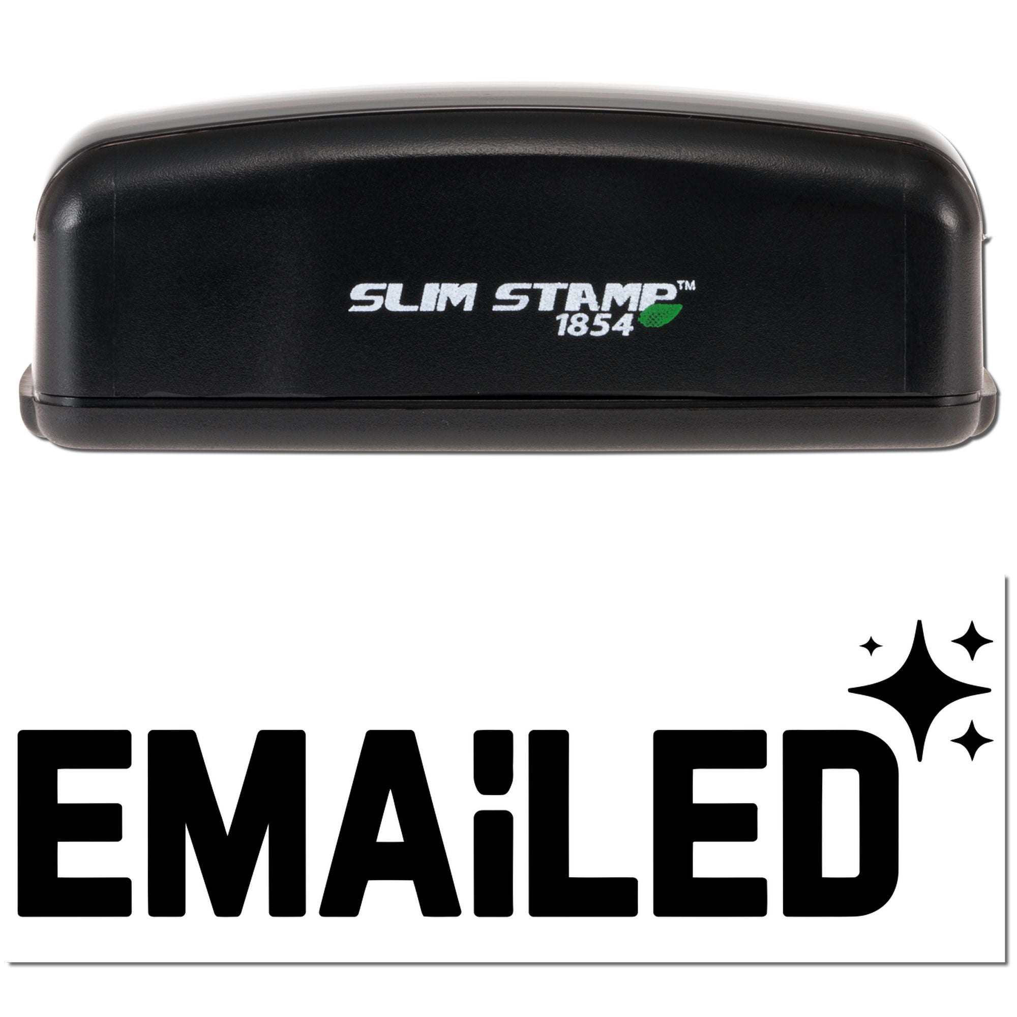Slim Stamp 1854 self-inking rubber stamp with EMAILED imprint for quickly marking documents sent by email.