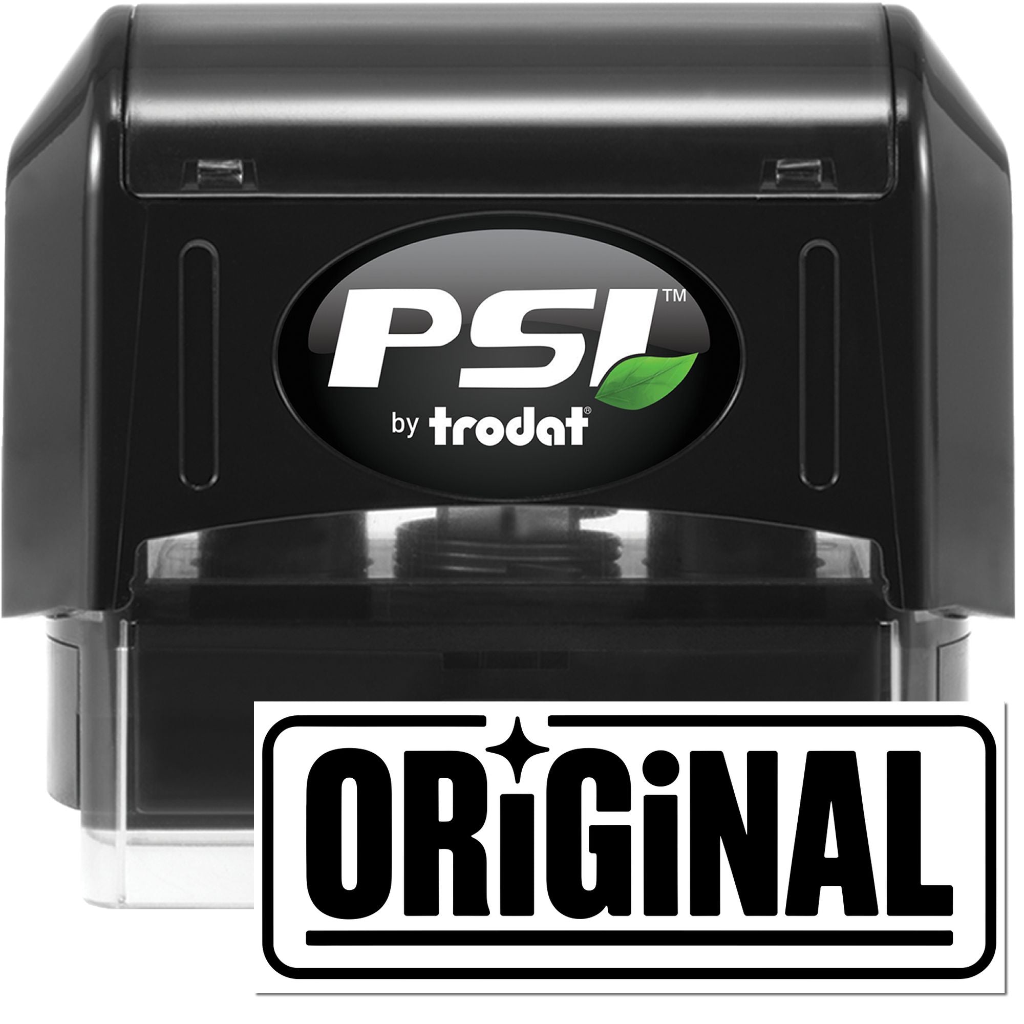 PSI by Trodat self-inking rubber stamp with ORIGINAL imprint for marking documents and files.