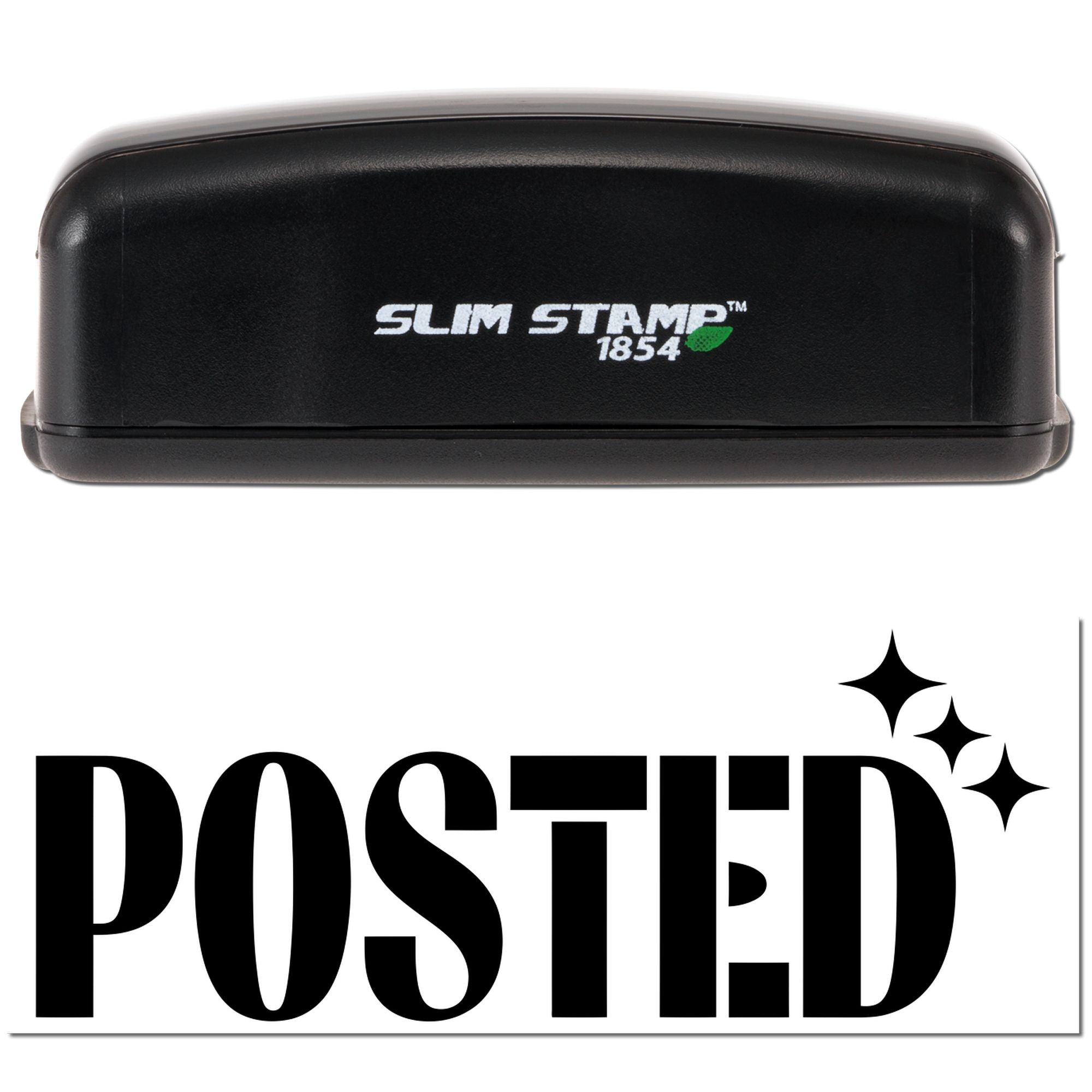 Slim Stamp 1854 self-inking rubber stamp with POSTED imprint for mail and office document processing.