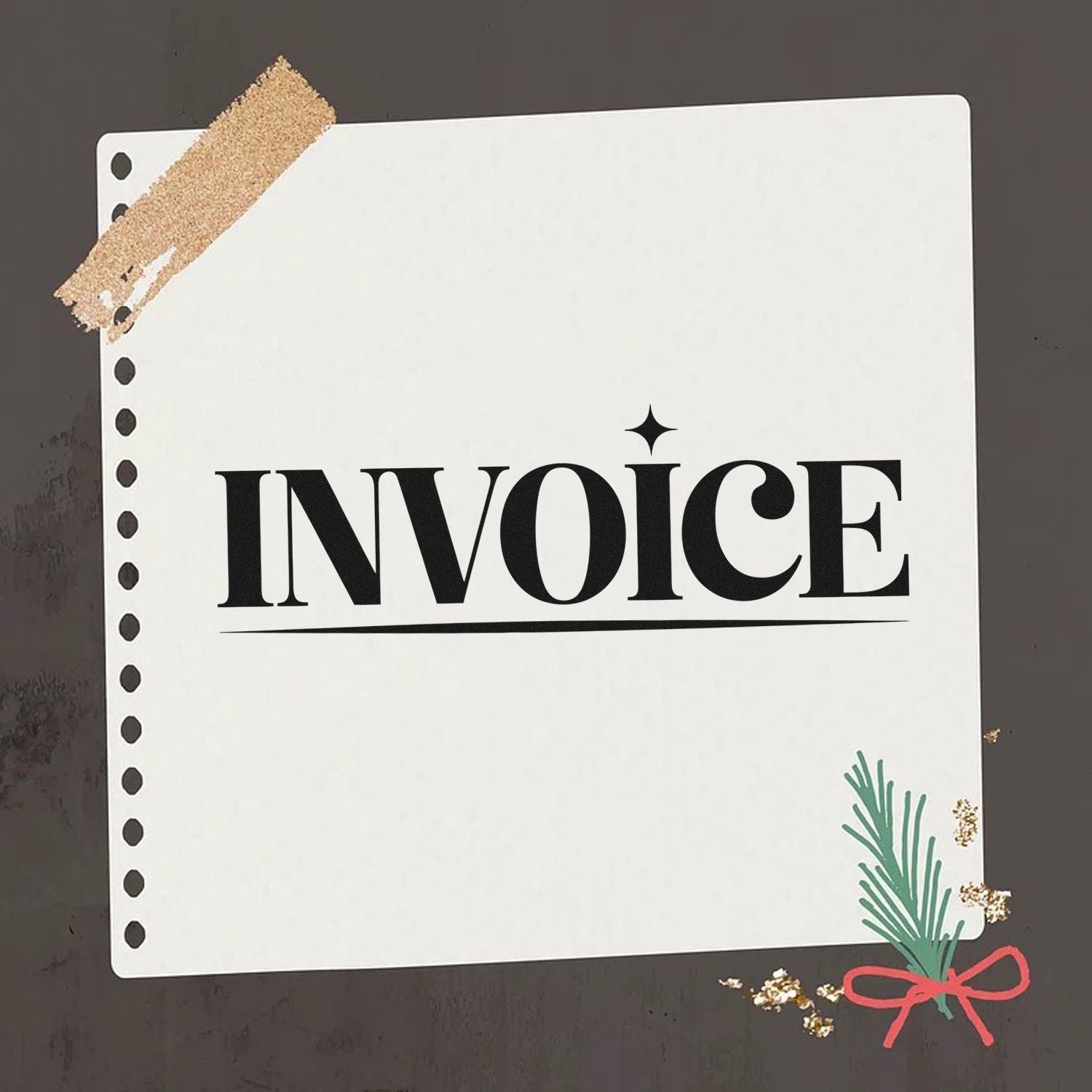 Custom invoice rubber stamp design for business documents and bookkeeping, with bold Invoice text on paper.
