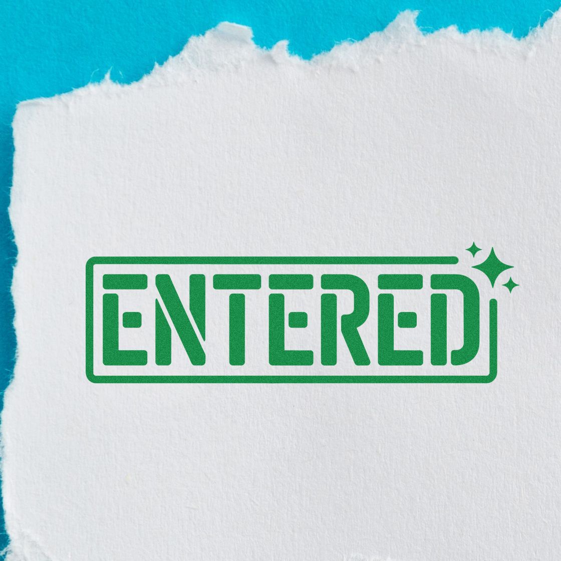 Green ENTERED rubber stamp on paper for document processing, filing, and approval status.