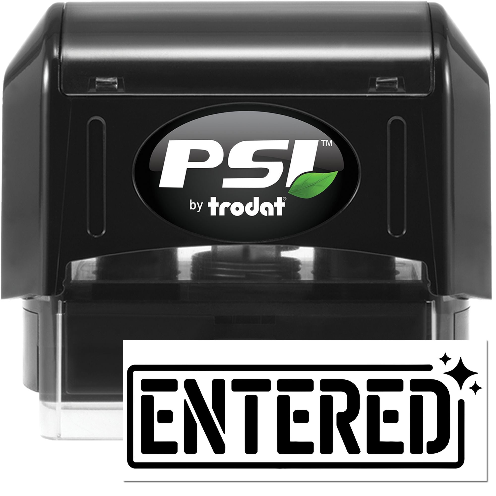 PSI by Trodat self-inking rubber stamp with ENTERED imprint for document processing and office use.