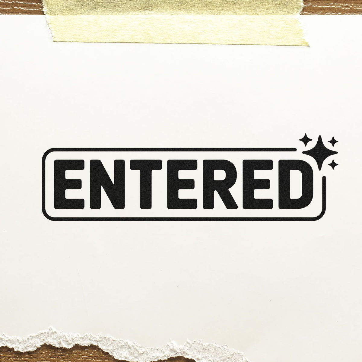 Entered rubber stamp impression with sparkles, used to mark documents, forms, or mail as received.
