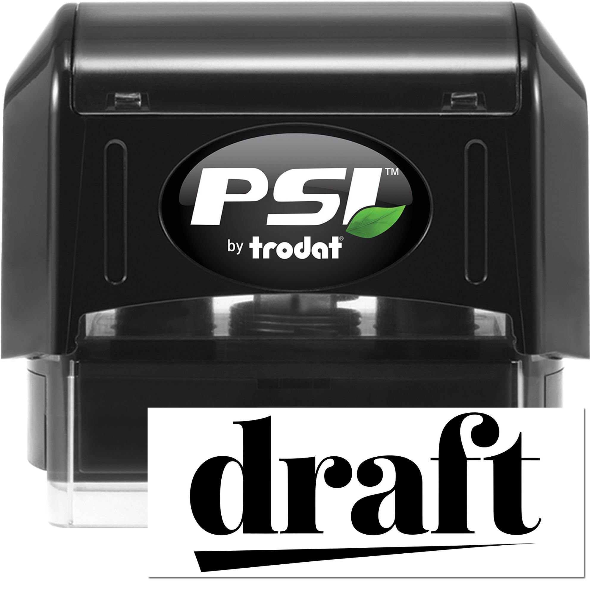 PSI by Trodat self-inking rubber stamp imprinting draft for document review, office approval, and labeling.