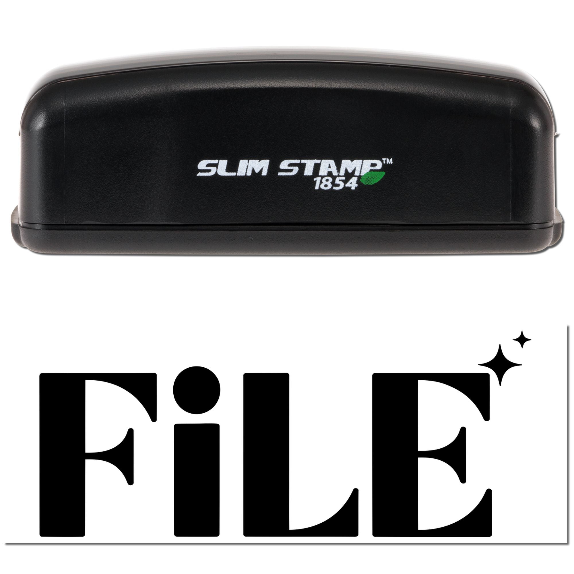 Slim Stamp 1854 self-inking rubber stamp with FILE imprint for document filing and office organization