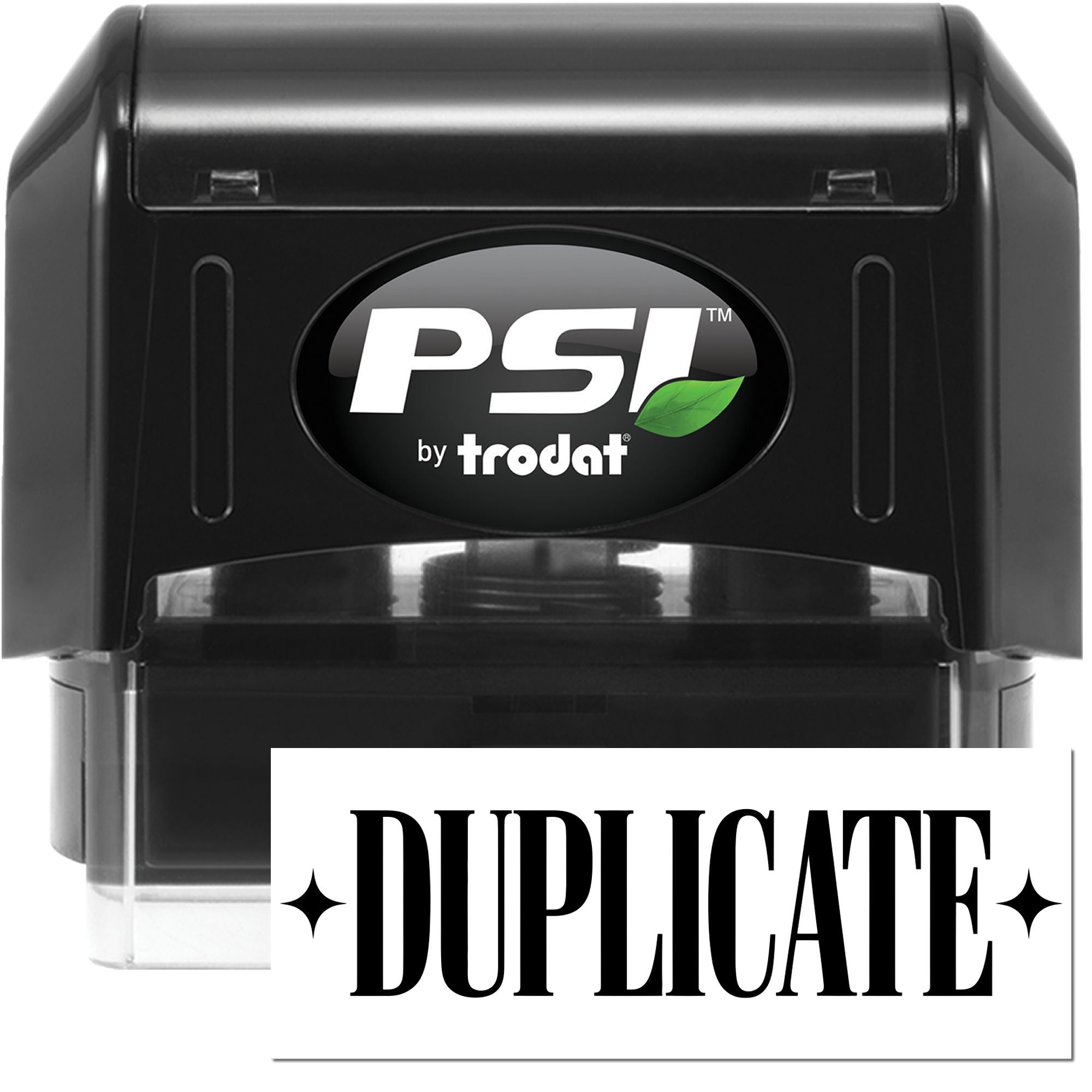 PSI by Trodat self-inking rubber stamp with DUPLICATE imprint for office document marking.
