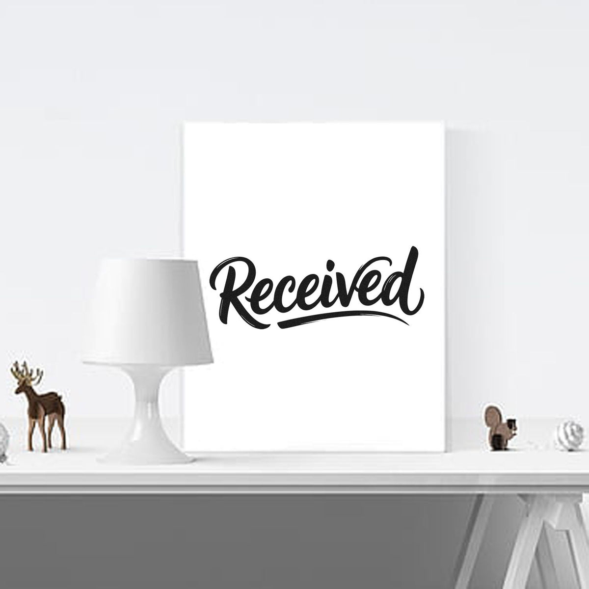 Received rubber stamp design in bold script for marking mail, invoices, and office documents.