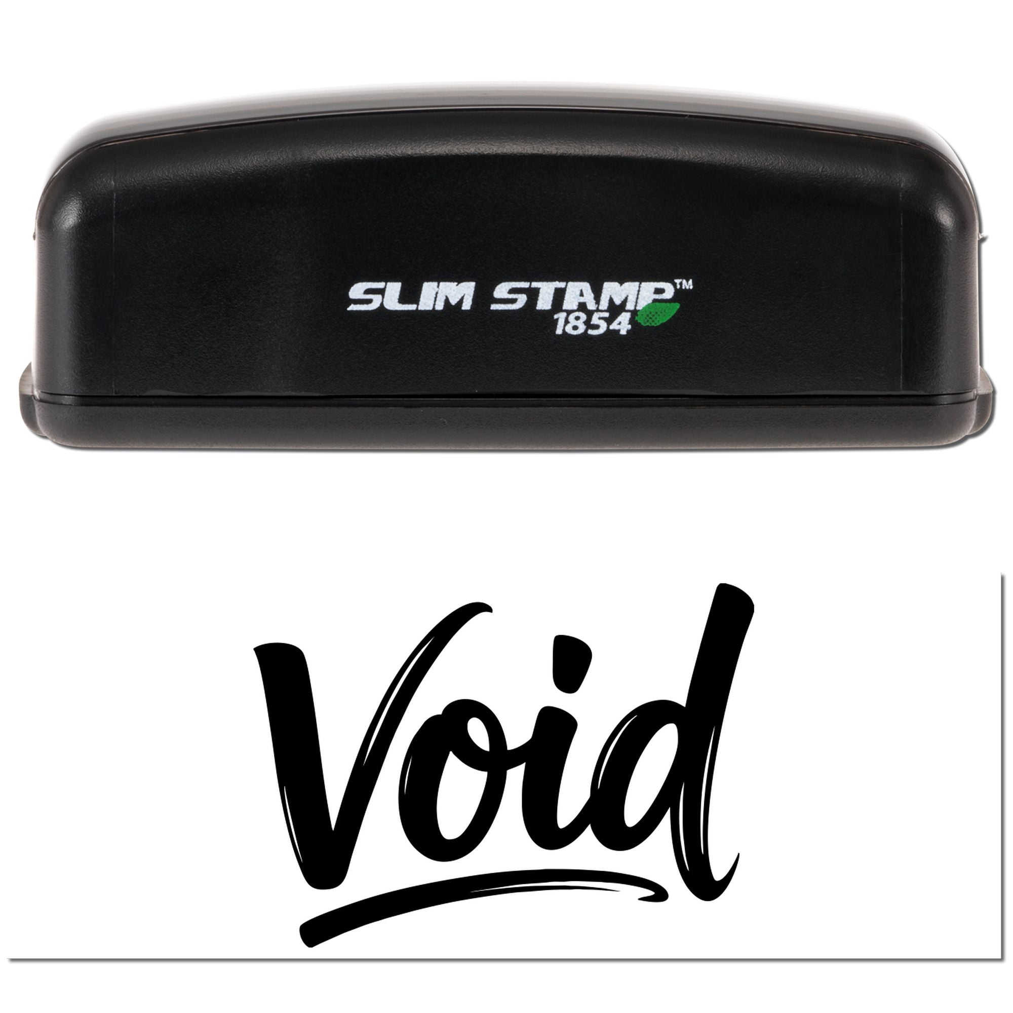 Slim Stamp 1854 self-inking rubber stamp with bold Void imprint for canceling documents and marking items.