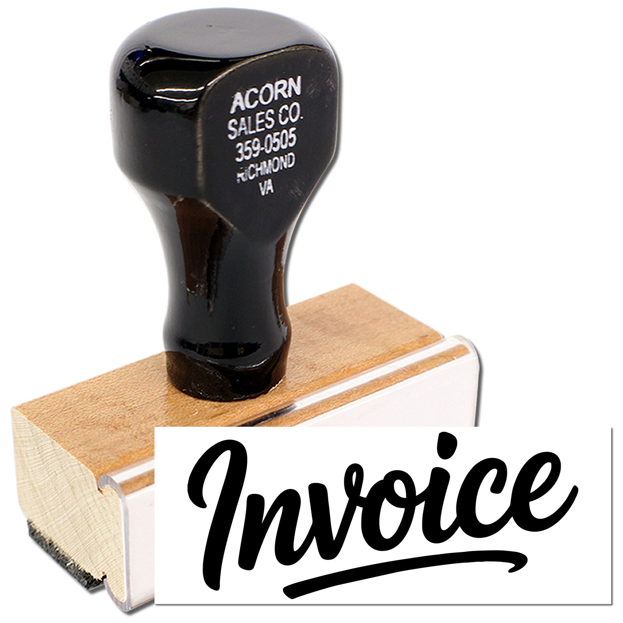 Invoice rubber stamp with wooden handle for office billing, accounting, and document processing