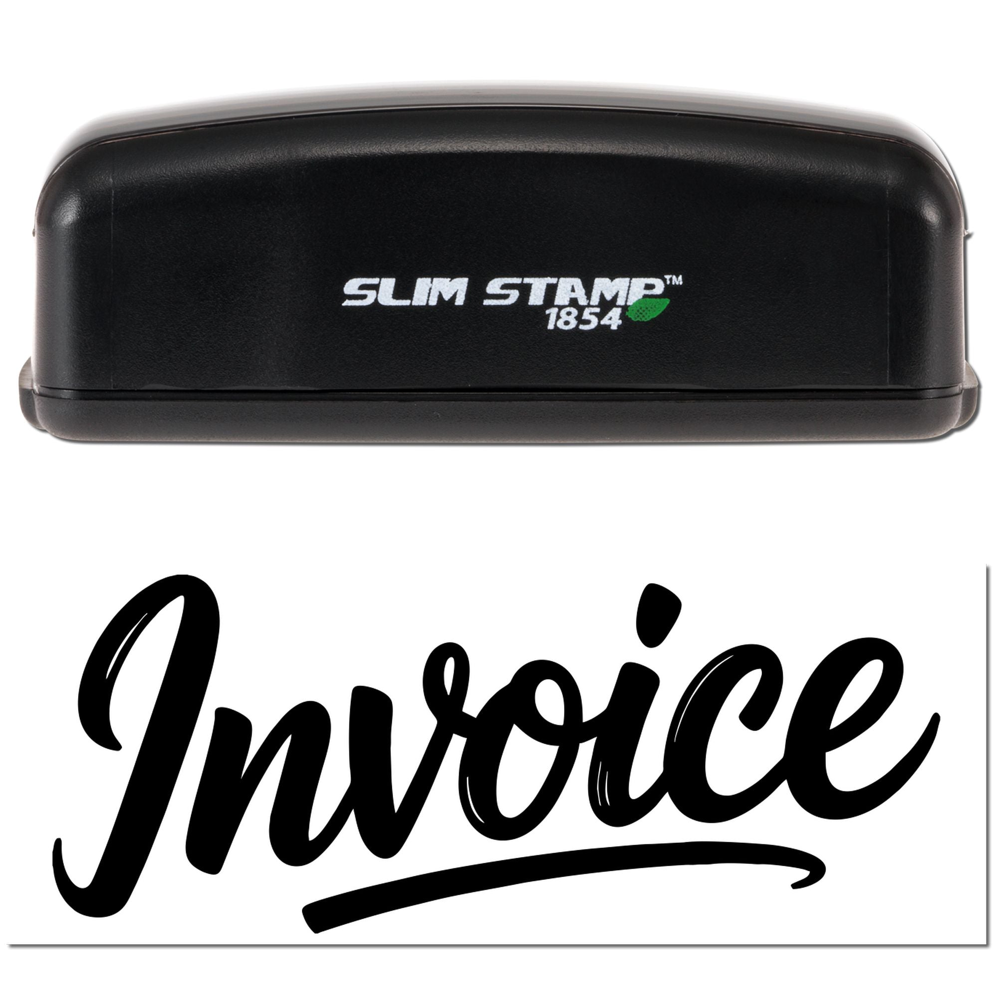 Custom invoice rubber stamp, Slim Stamp 1854 self-inking case for business paperwork and billing.