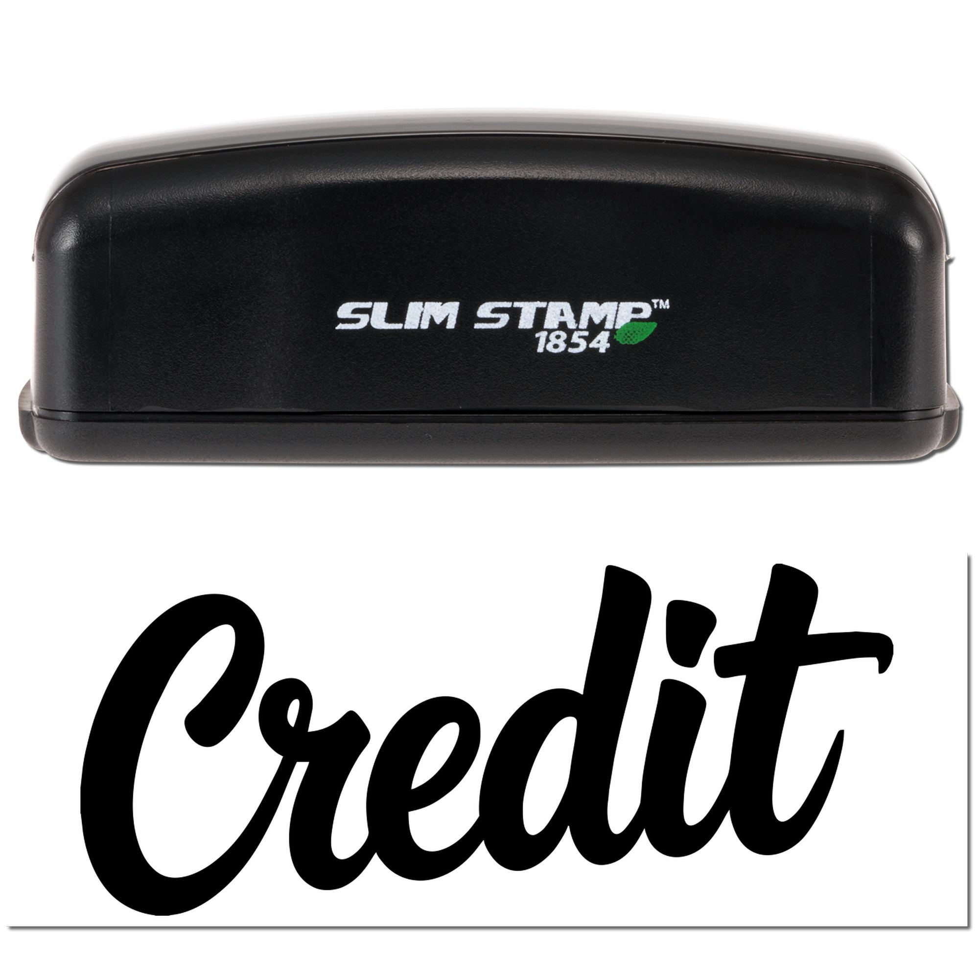 Slim Stamp 1854 self-inking rubber stamp with Credit imprint for accounting, billing, and office use.