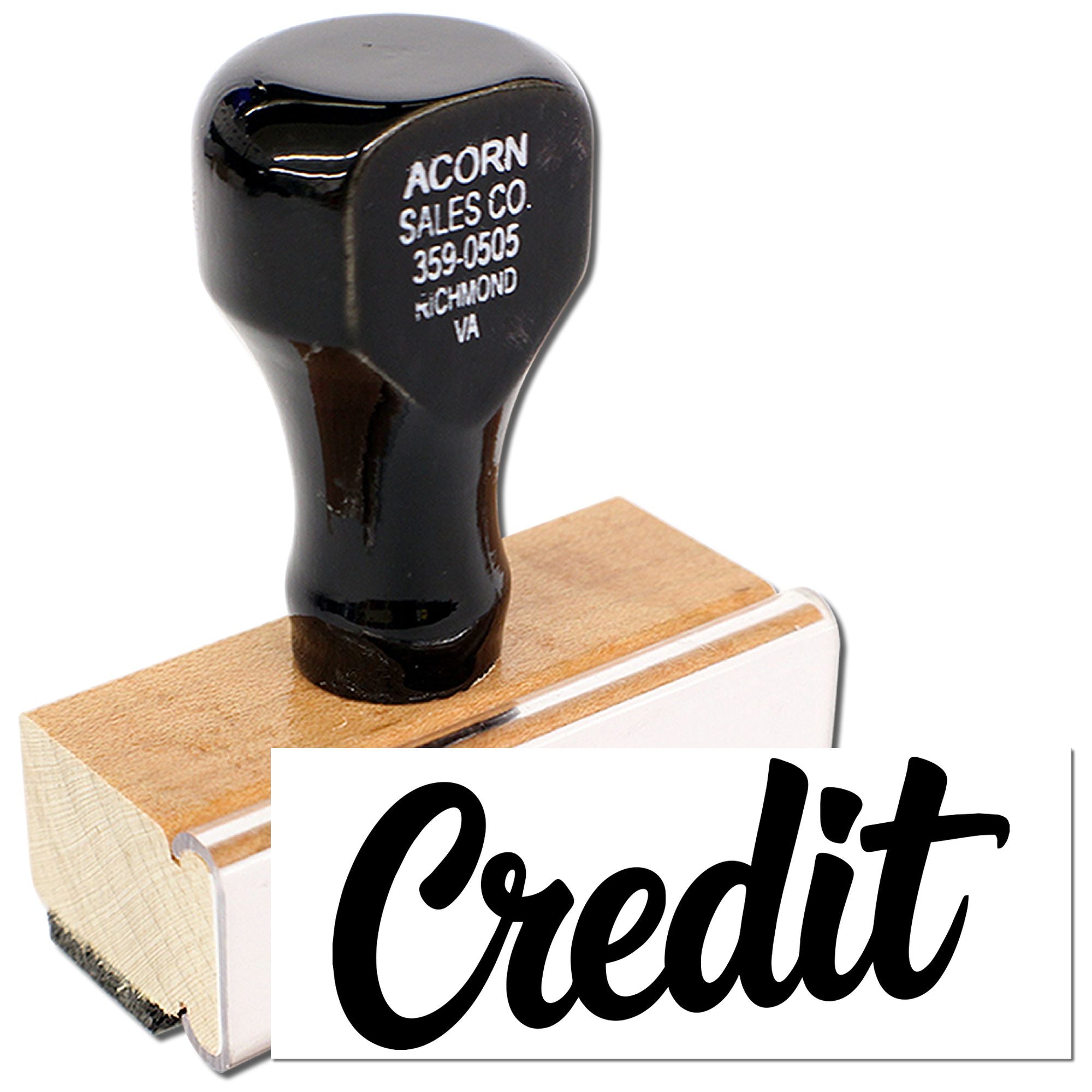 Custom credit rubber stamp for marking invoices, payments, and accounting documents.