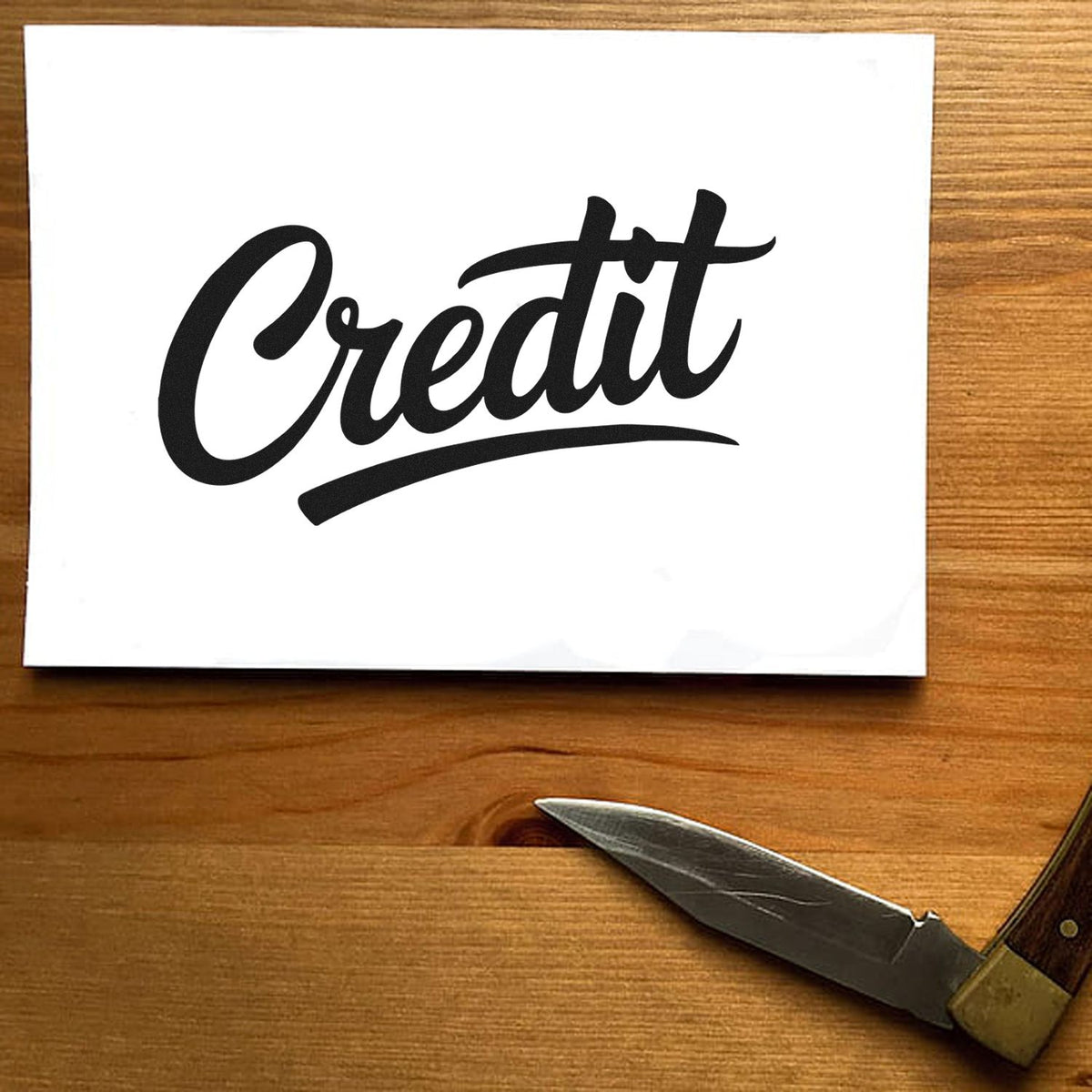 Custom credit rubber stamp in bold script, ideal for bookkeeping, accounting, and financial document marking.