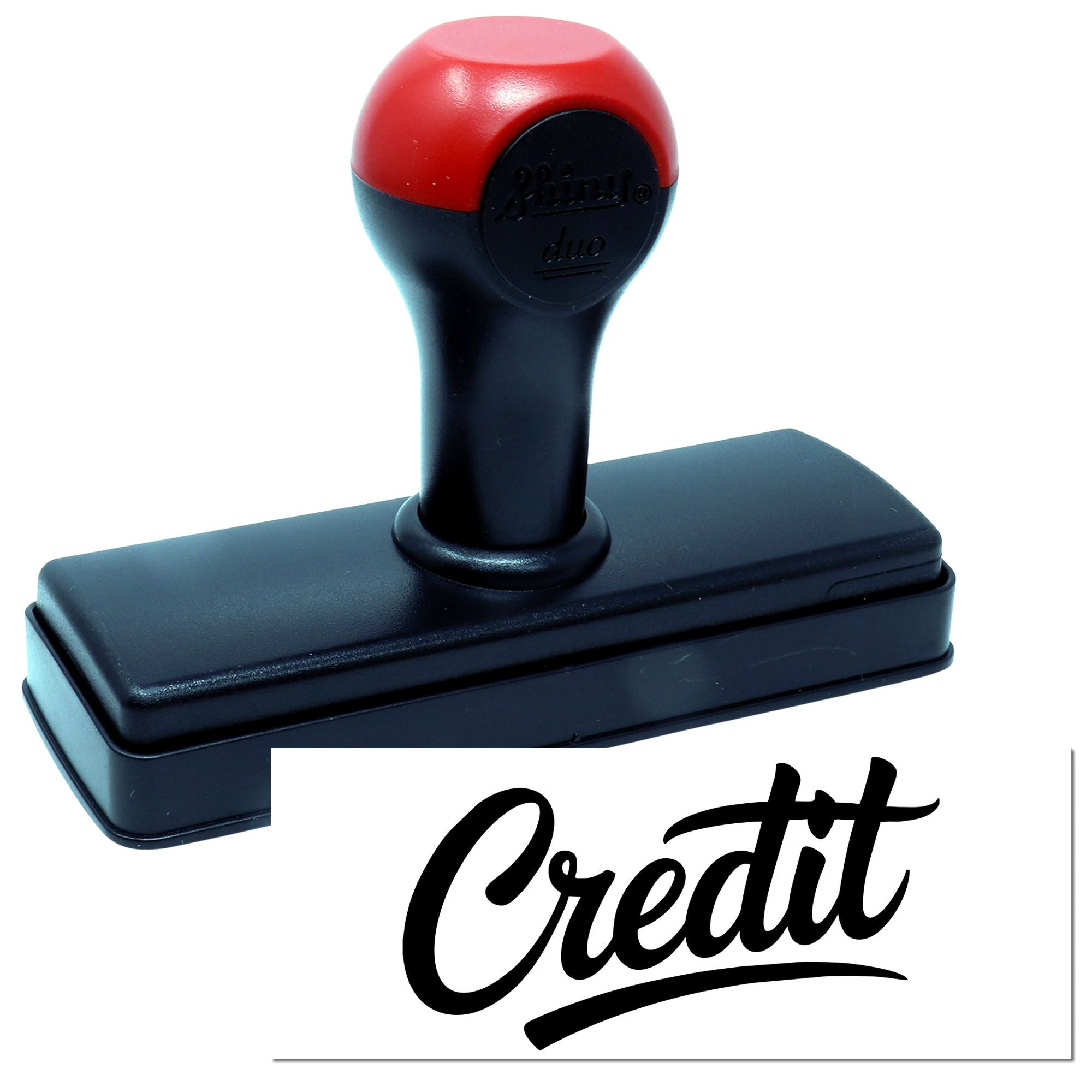 Self-inking credit rubber stamp with clear Credit imprint for accounting, office billing, and bookkeeping use.