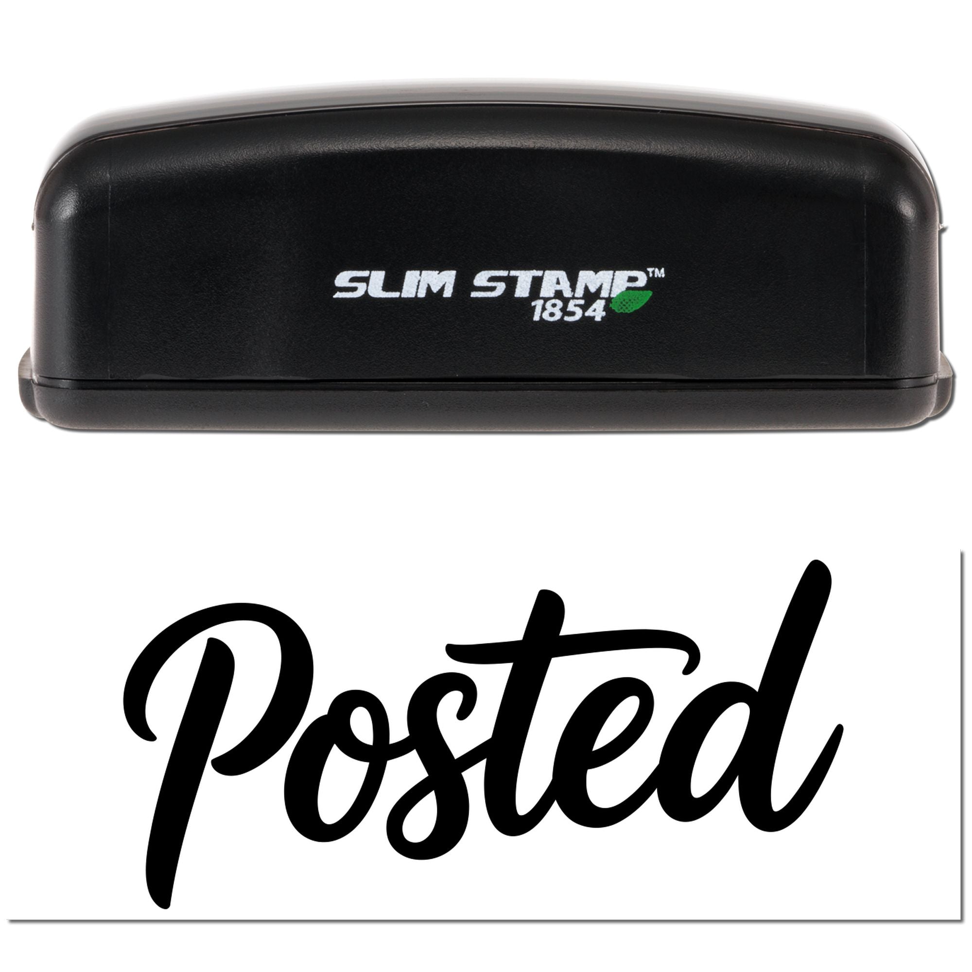 Slim Stamp 1854 Posted rubber stamp with bold script imprint for mail, office, and packaging labeling.