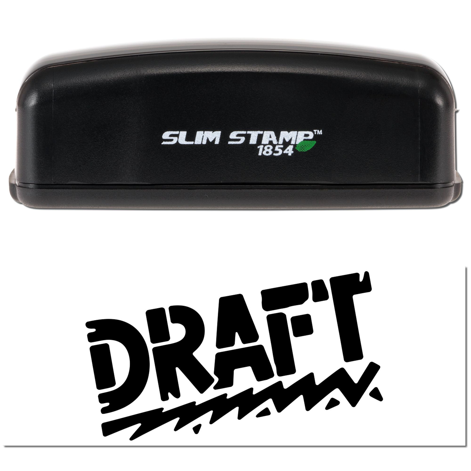 Slim Stamp 1854 rubber stamp with bold DRAFT imprint for document review and approval marking
