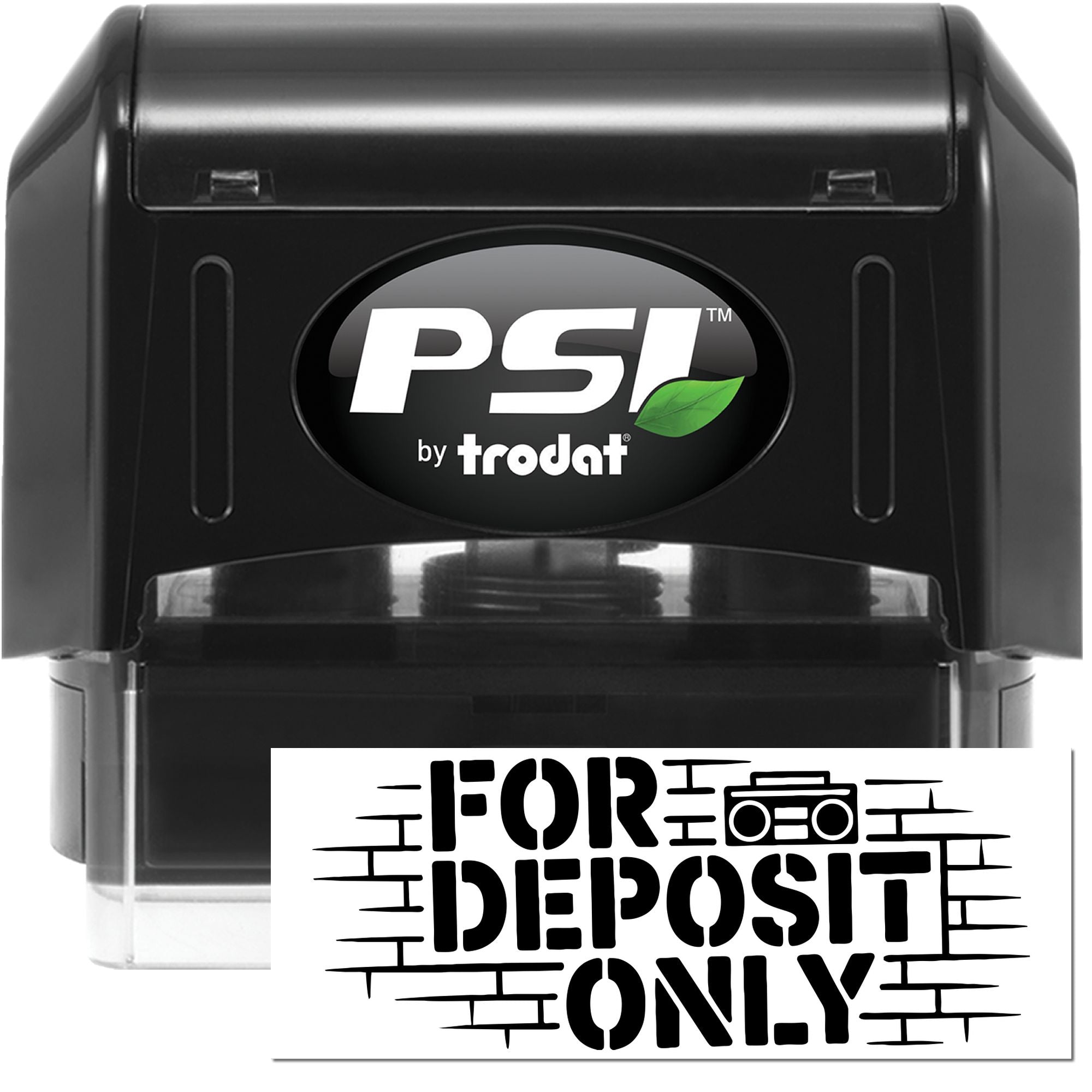 PSI by Trodat self-inking rubber stamp with For Deposit Only imprint for check endorsement.