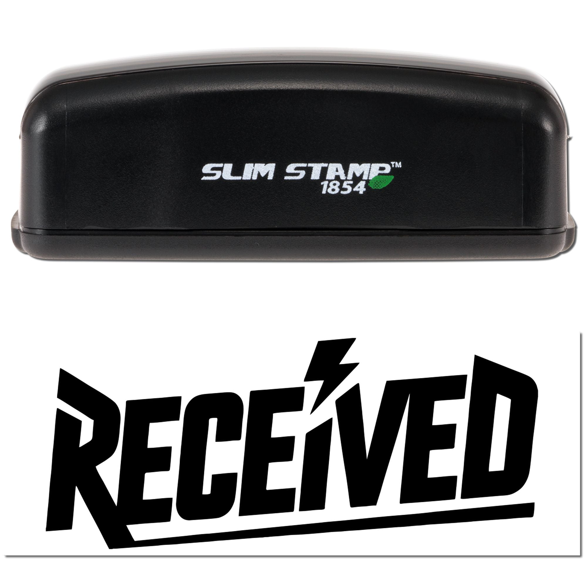 Slim Stamp 1854 self-inking rubber stamp with RECEIVED imprint for office mail and document processing.