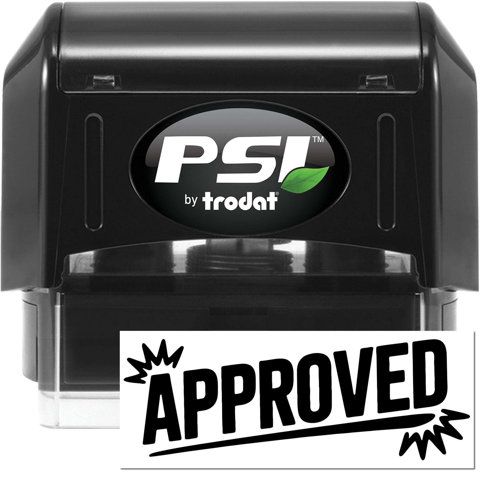 PSI by Trodat self-inking rubber stamp with bold Approved impression for office documents and quality control