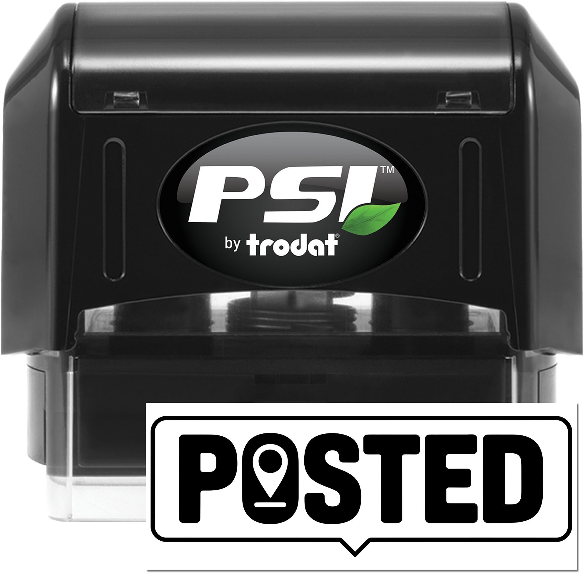 PSI by Trodat self-inking rubber stamp with Posted impression for marking mail, paperwork, and office documents.