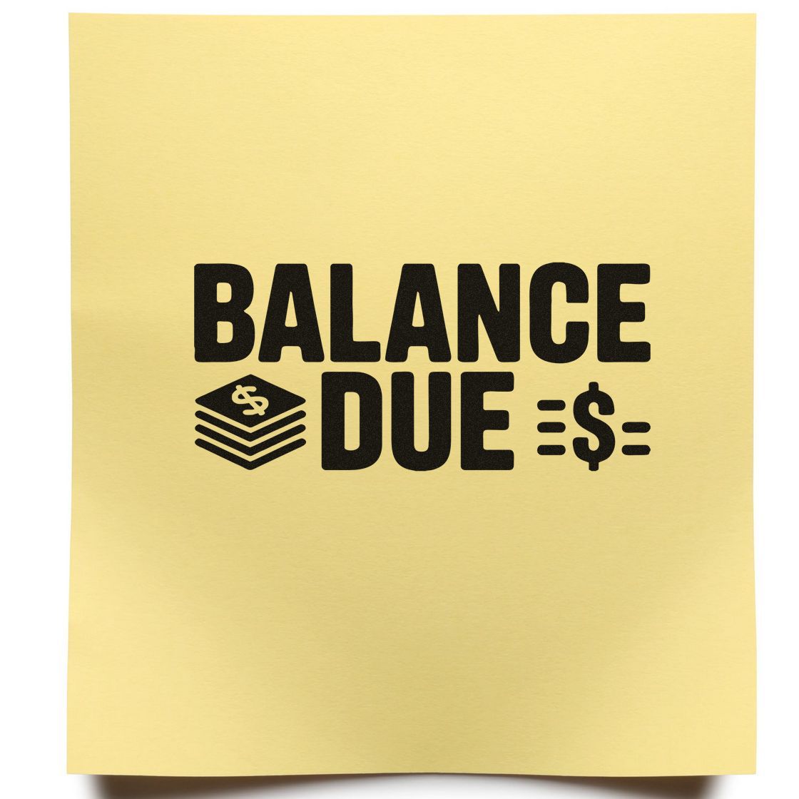 Balance due rubber stamp graphic with bold black text and money icon, ideal for invoices, billing, and accounting notices.