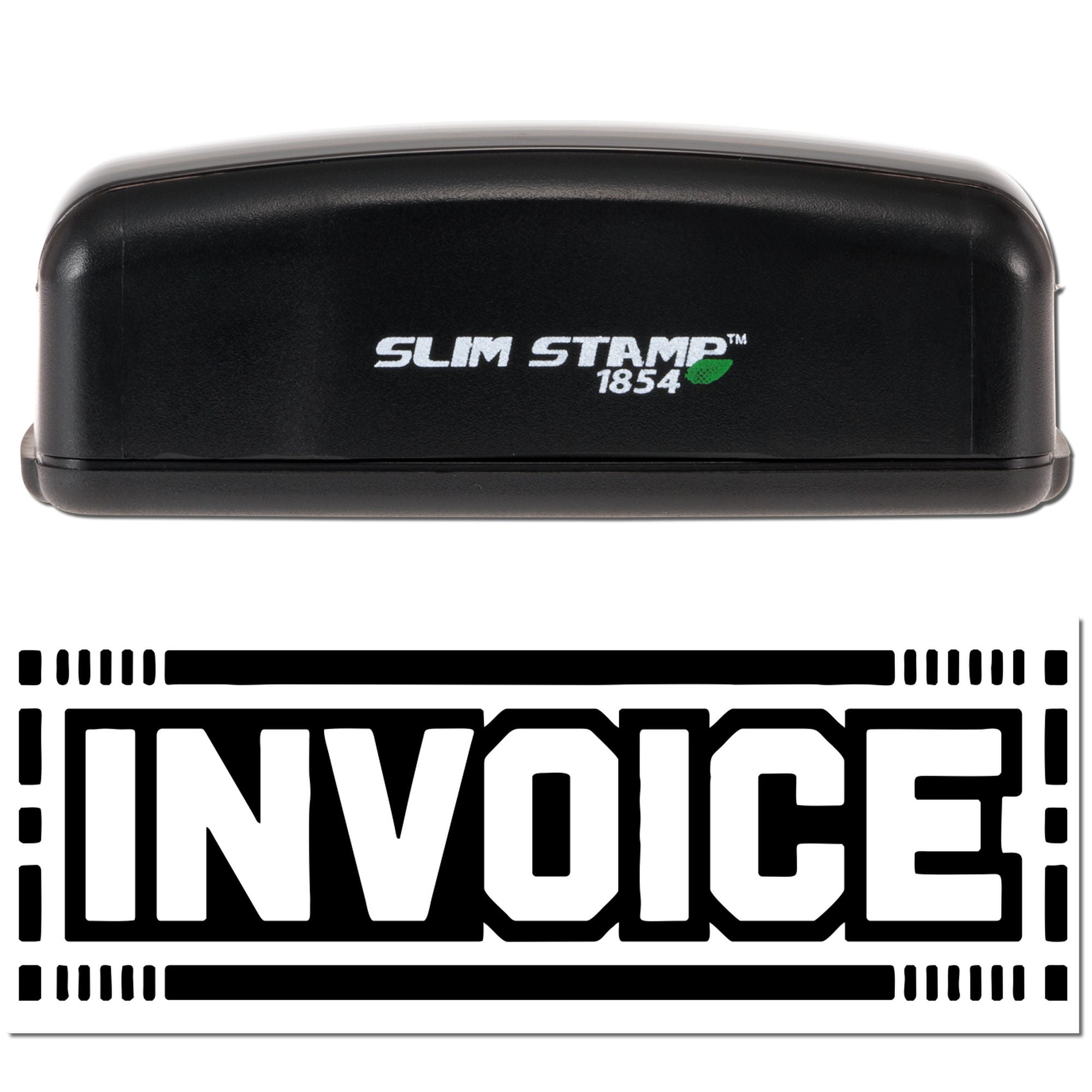 Slim Stamp 1854 self-inking rubber stamp with bold INVOICE imprint for office billing and paperwork