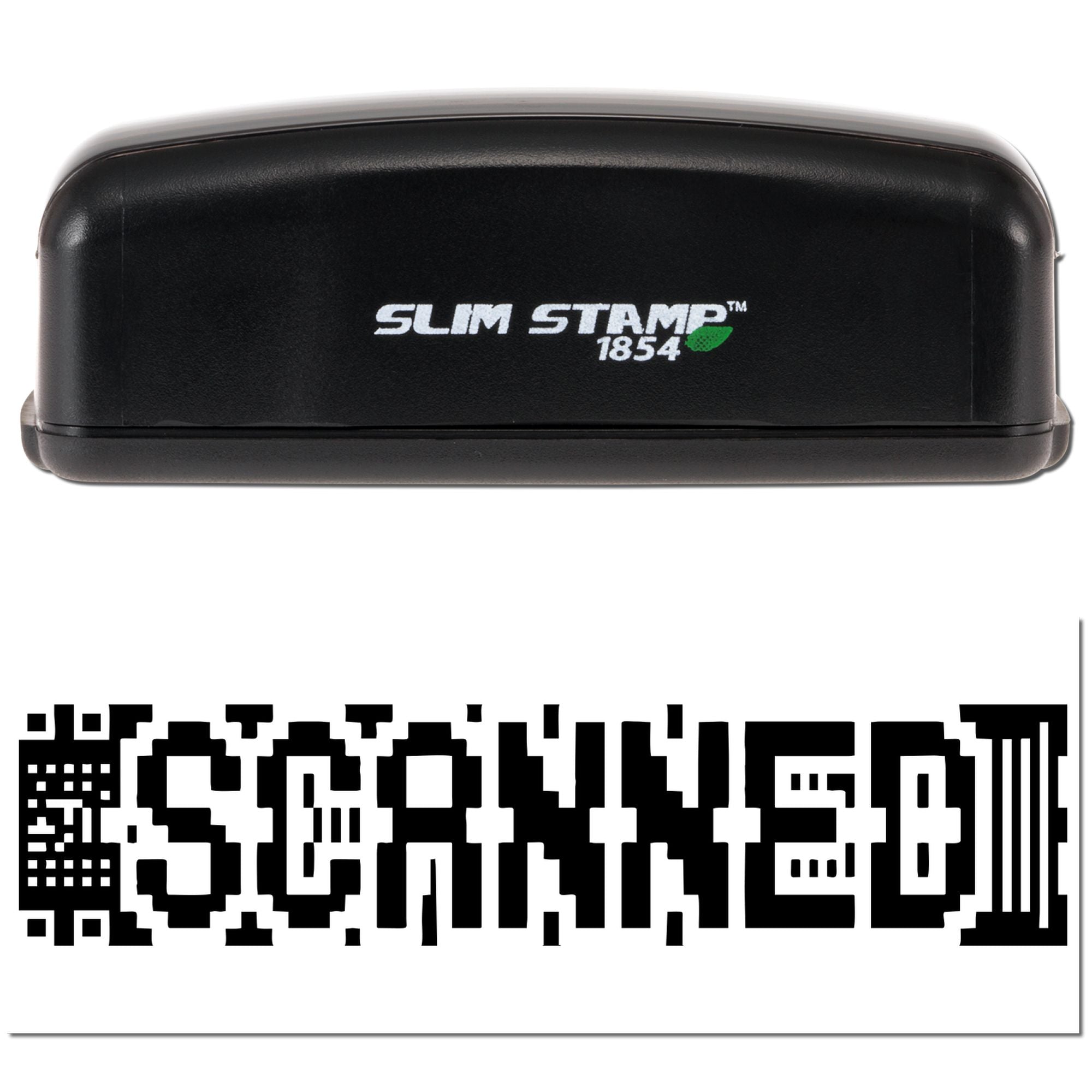 Slim Stamp 1854 custom rubber stamp with bold SCRATCHED imprint for branding and labeling.