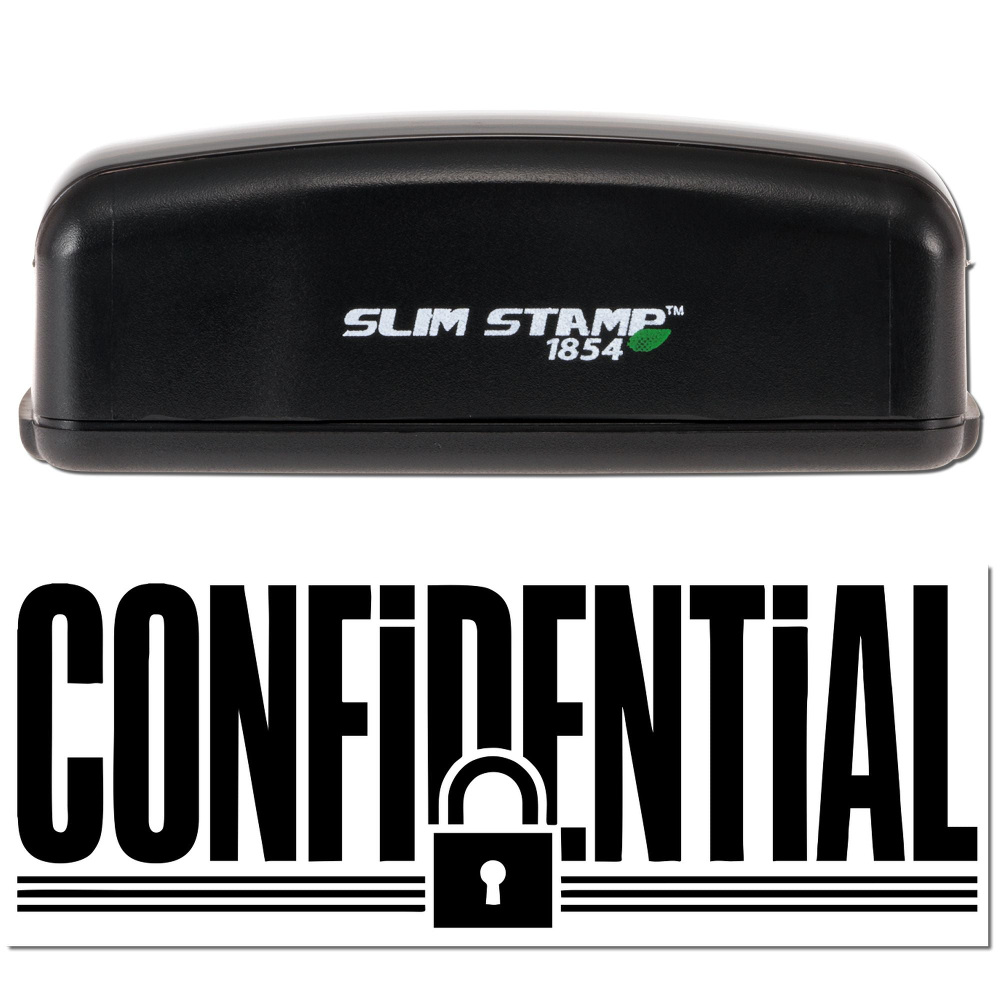 Slim Stamp 1854 self-inking confidential rubber stamp for securing sensitive office documents.