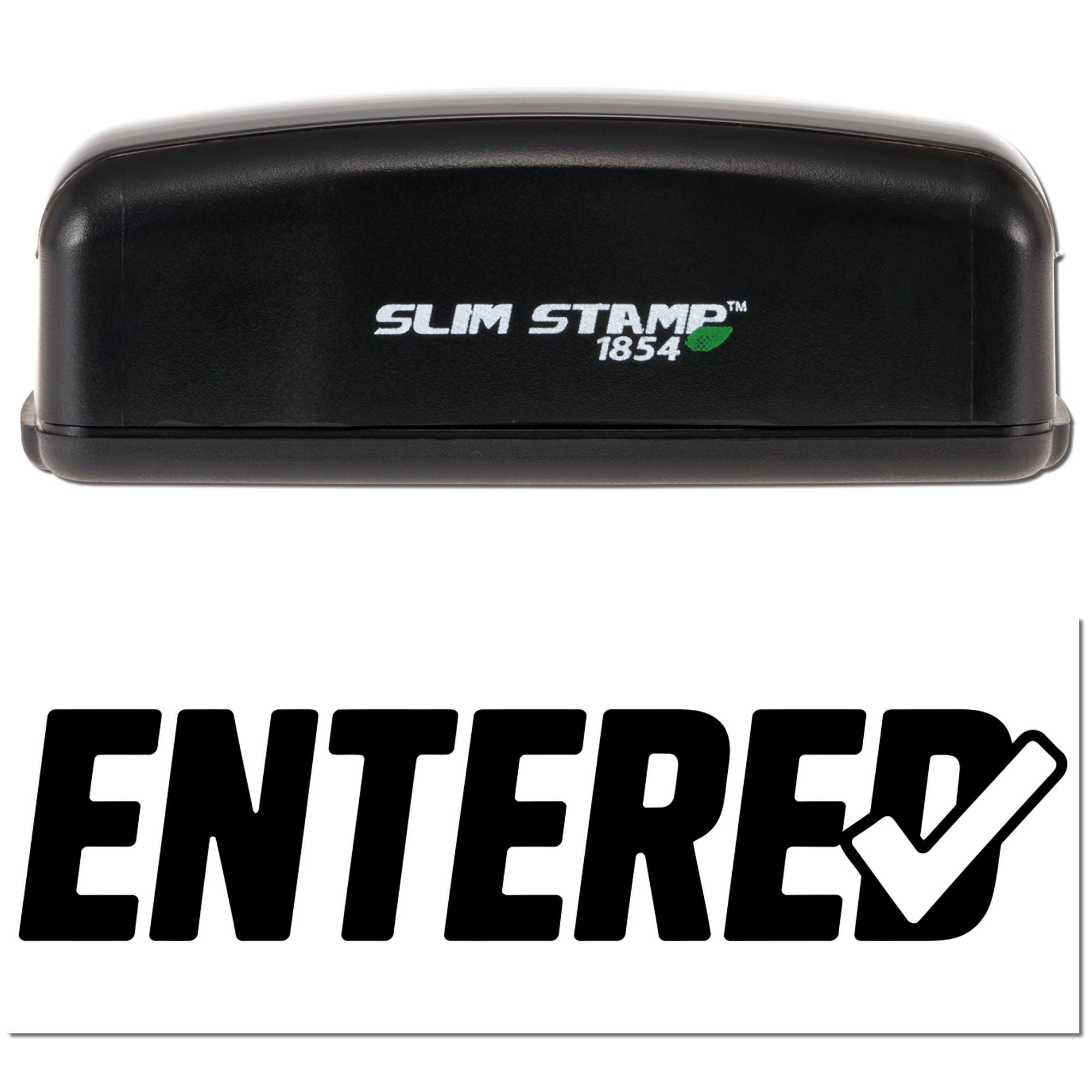 Slim Stamp 1854 self-inking Entered rubber stamp for office mail, paperwork, and document tracking.