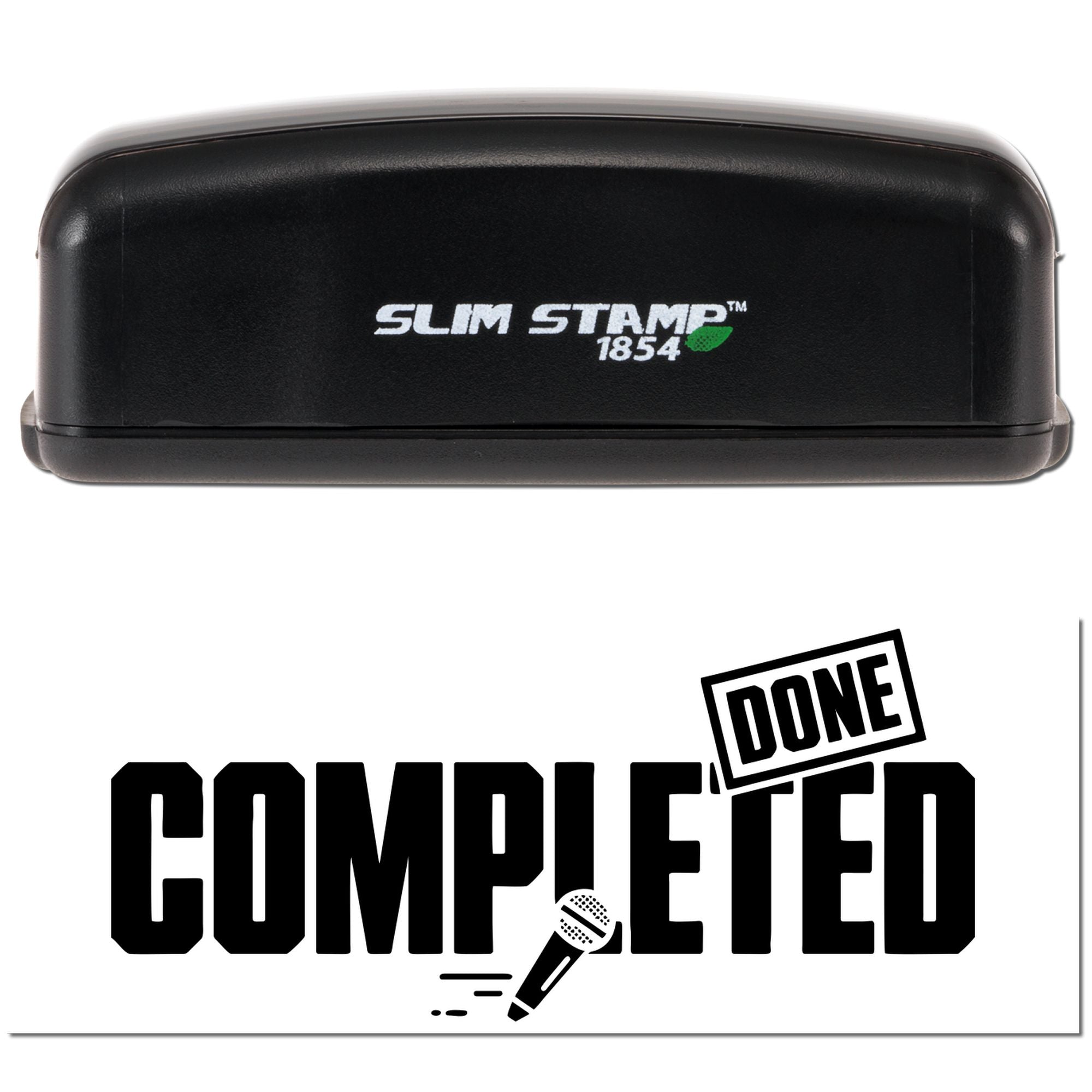 Slim Stamp 1854 self-inking rubber stamp with Done Completed imprint for office paperwork.