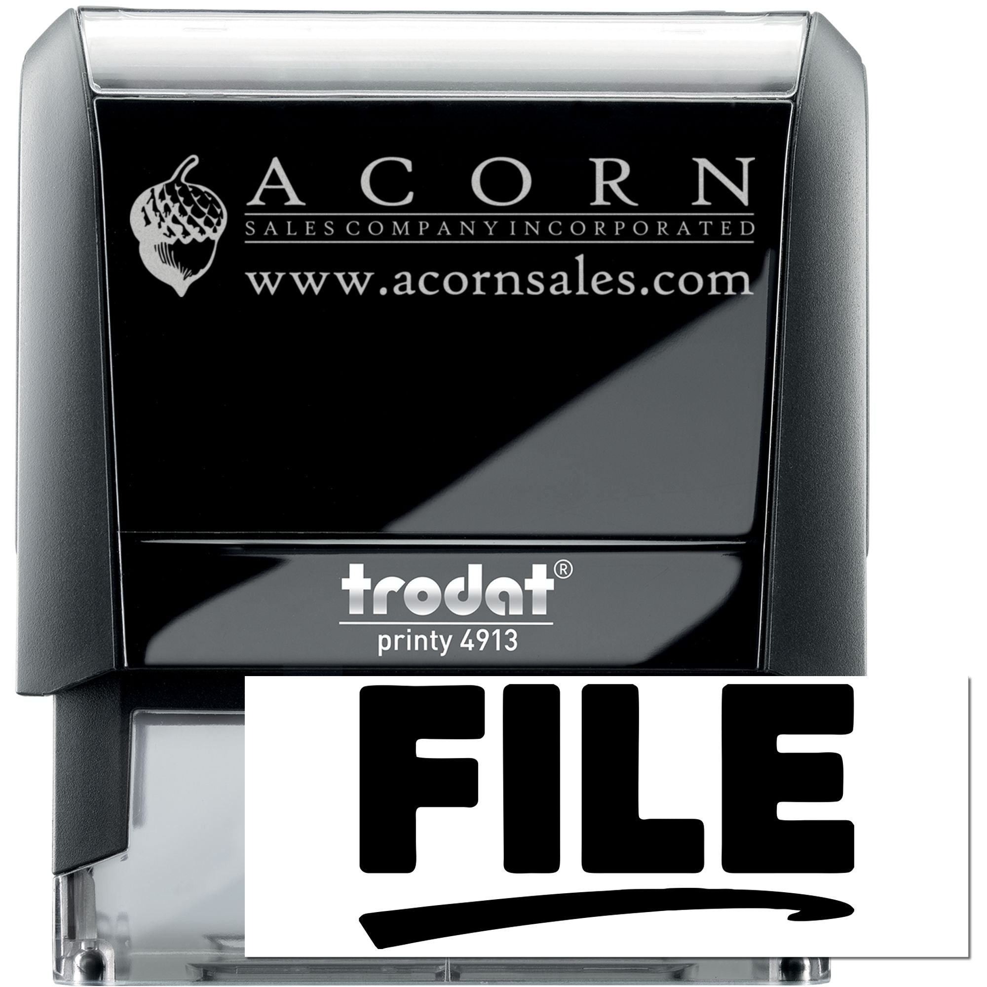 Trodat Printy 4913 custom self-inking FILE rubber stamp for office document filing and organization.