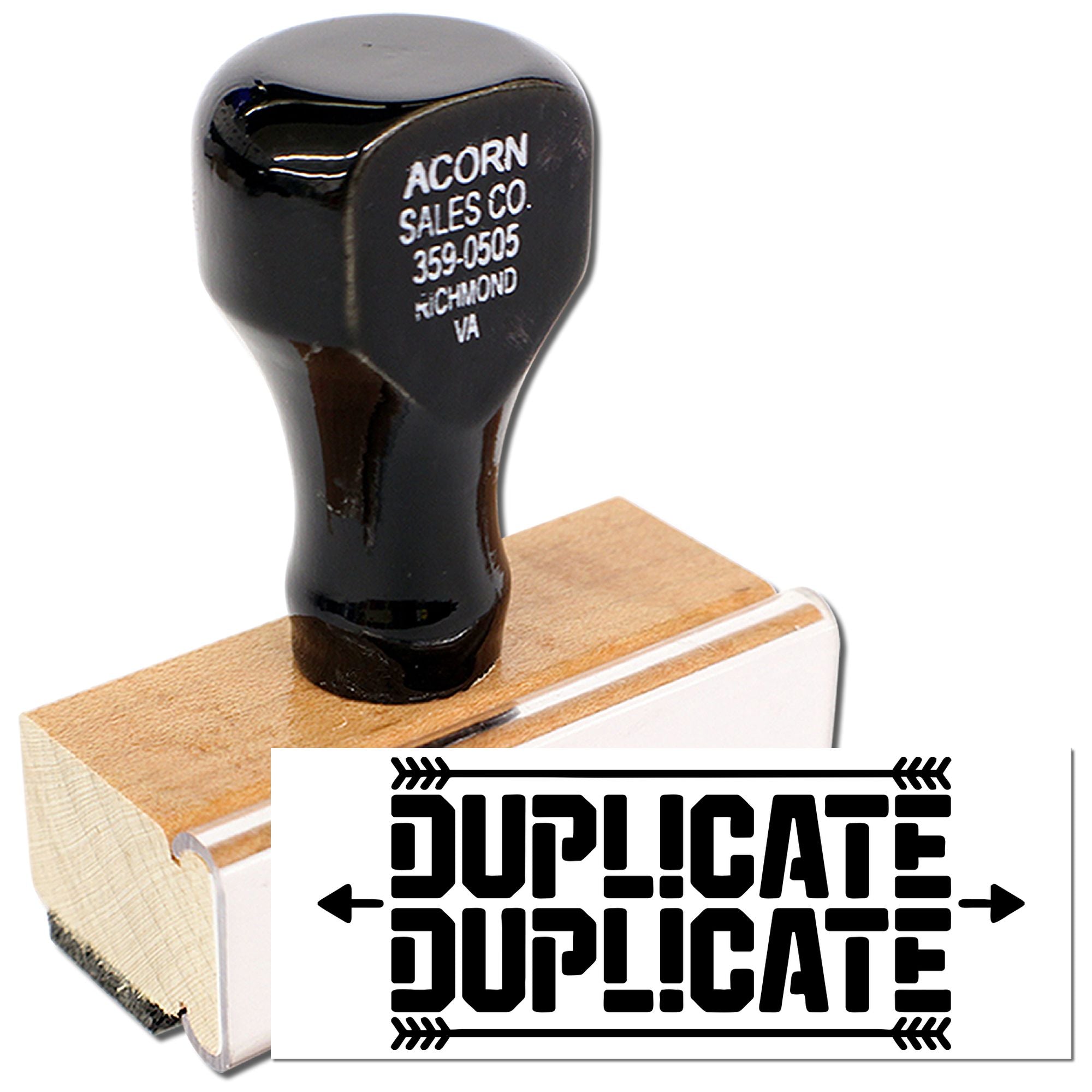 Duplicate rubber stamp with bold DUPLICATE imprint for office document marking