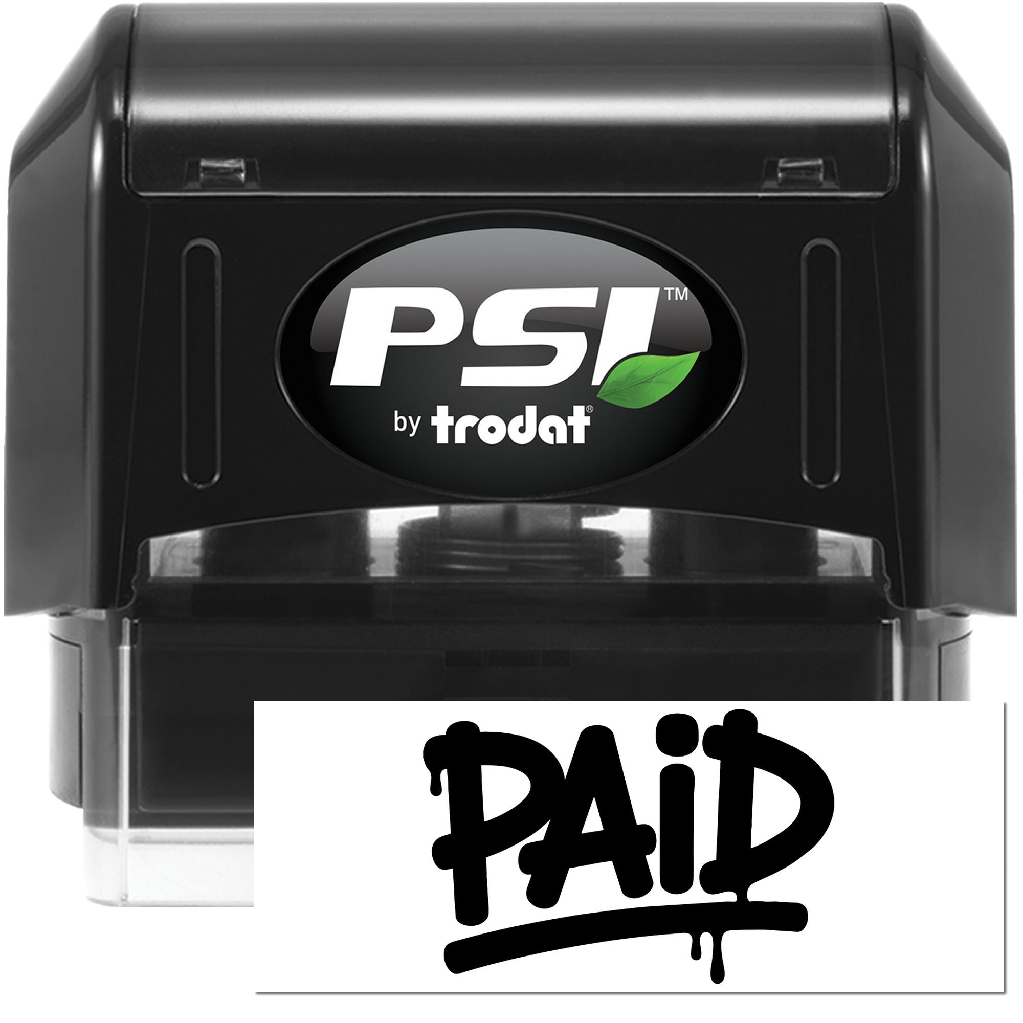 PSI by Trodat self-inking rubber stamp with PAID imprint for quick office payment marking.