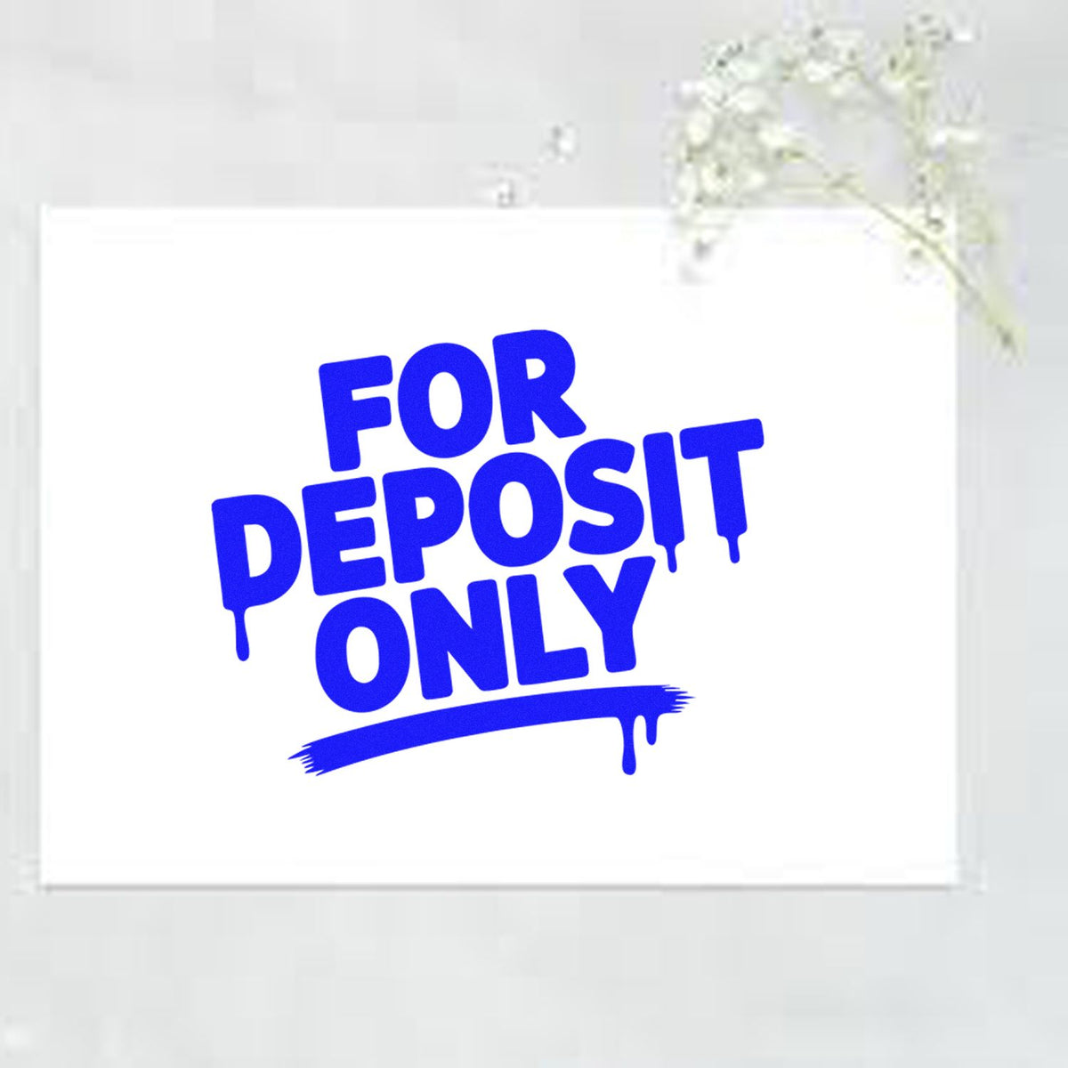 Blue For Deposit Only rubber stamp design for check endorsement and business banking.
