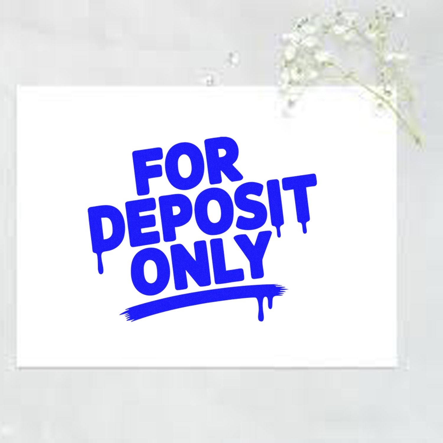 For Deposit Only rubber stamp design in bold blue lettering for check endorsement and banking use.
