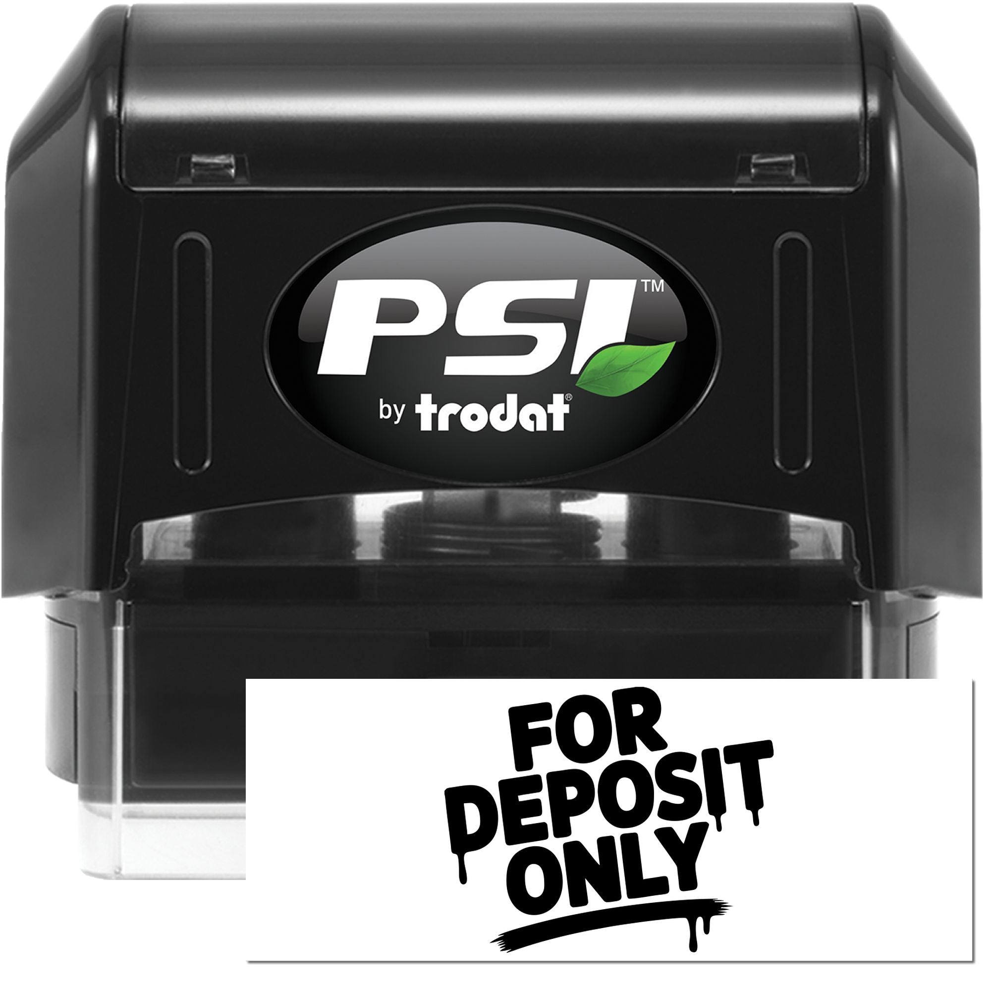 PSI by Trodat self-inking rubber stamp with For Deposit Only imprint for secure bank deposit endorsement.