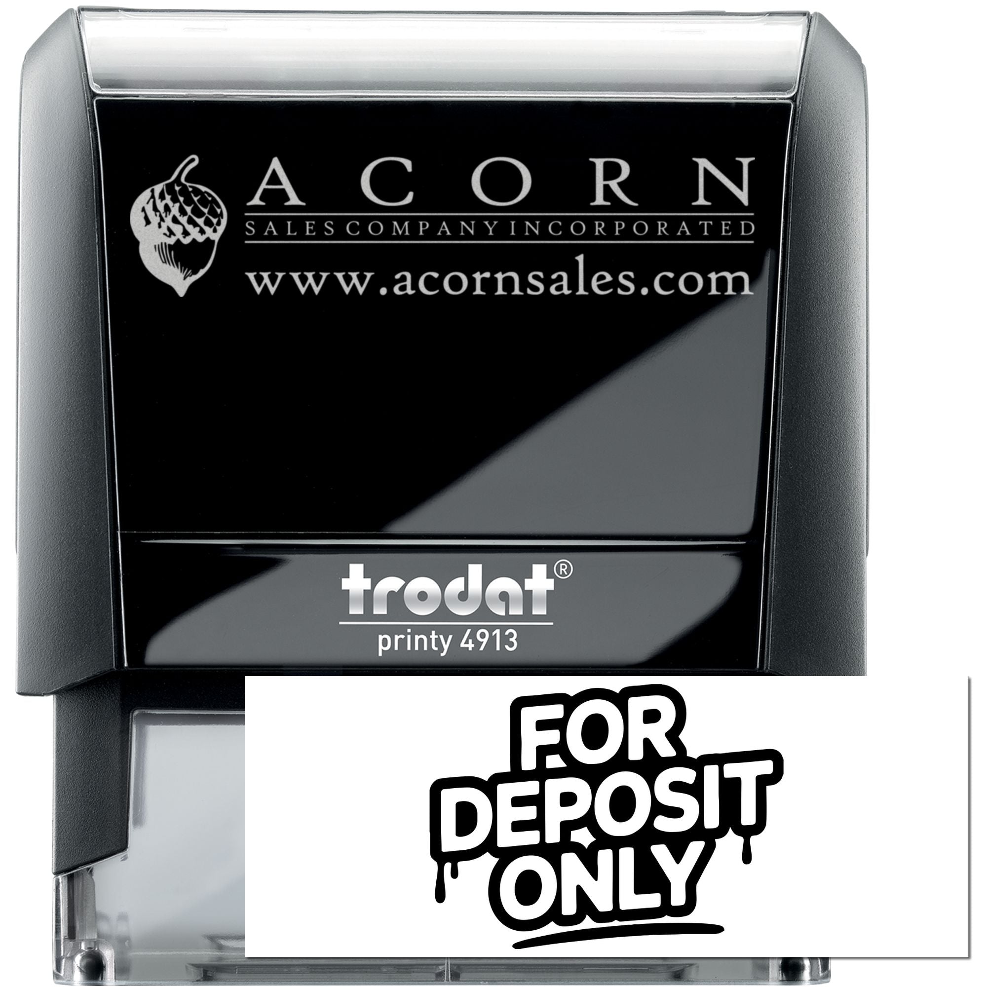 Custom self-inking rubber stamp with For Deposit Only imprint for business check deposits.