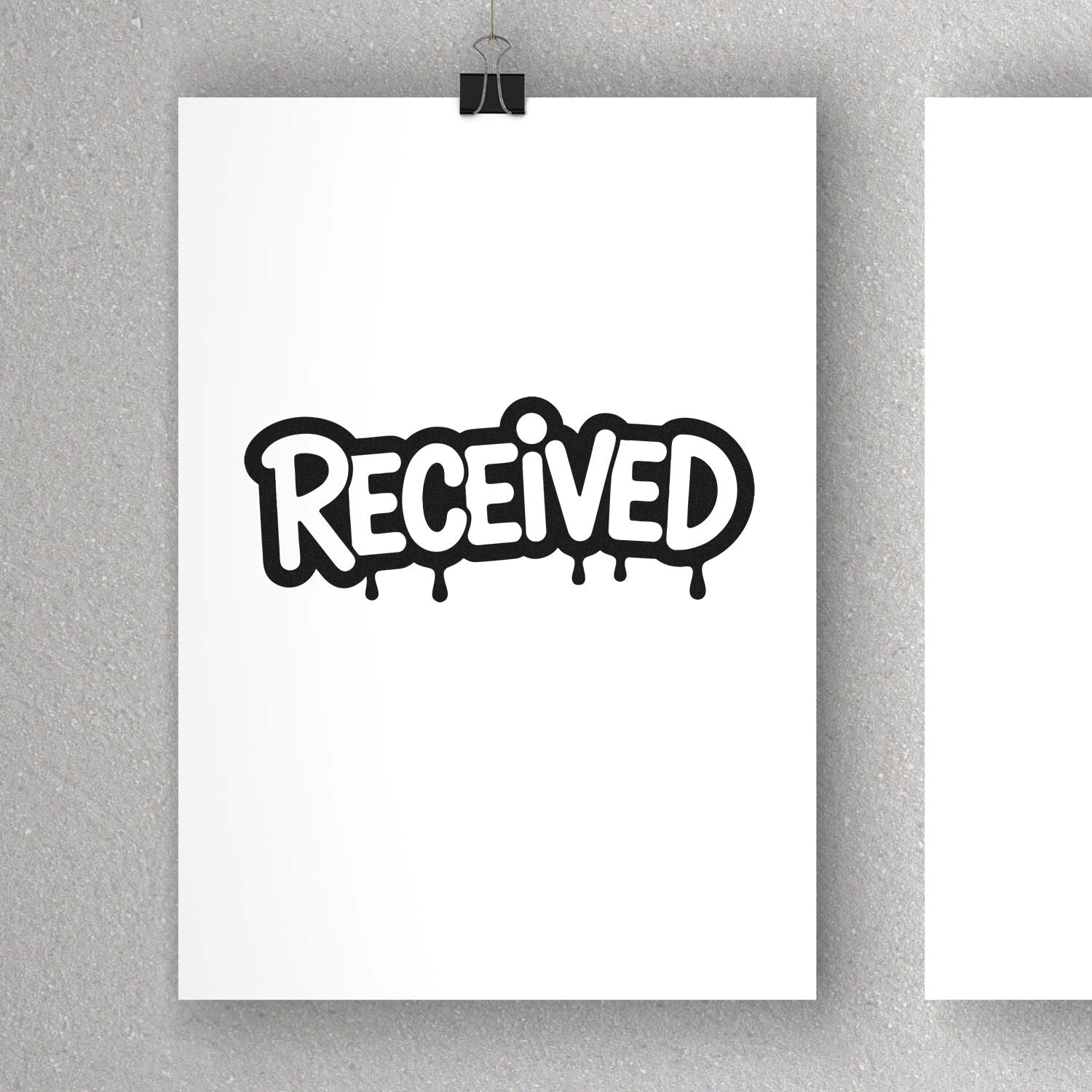 Received rubber stamp design in bold graffiti style, perfect for office mail and document marking.