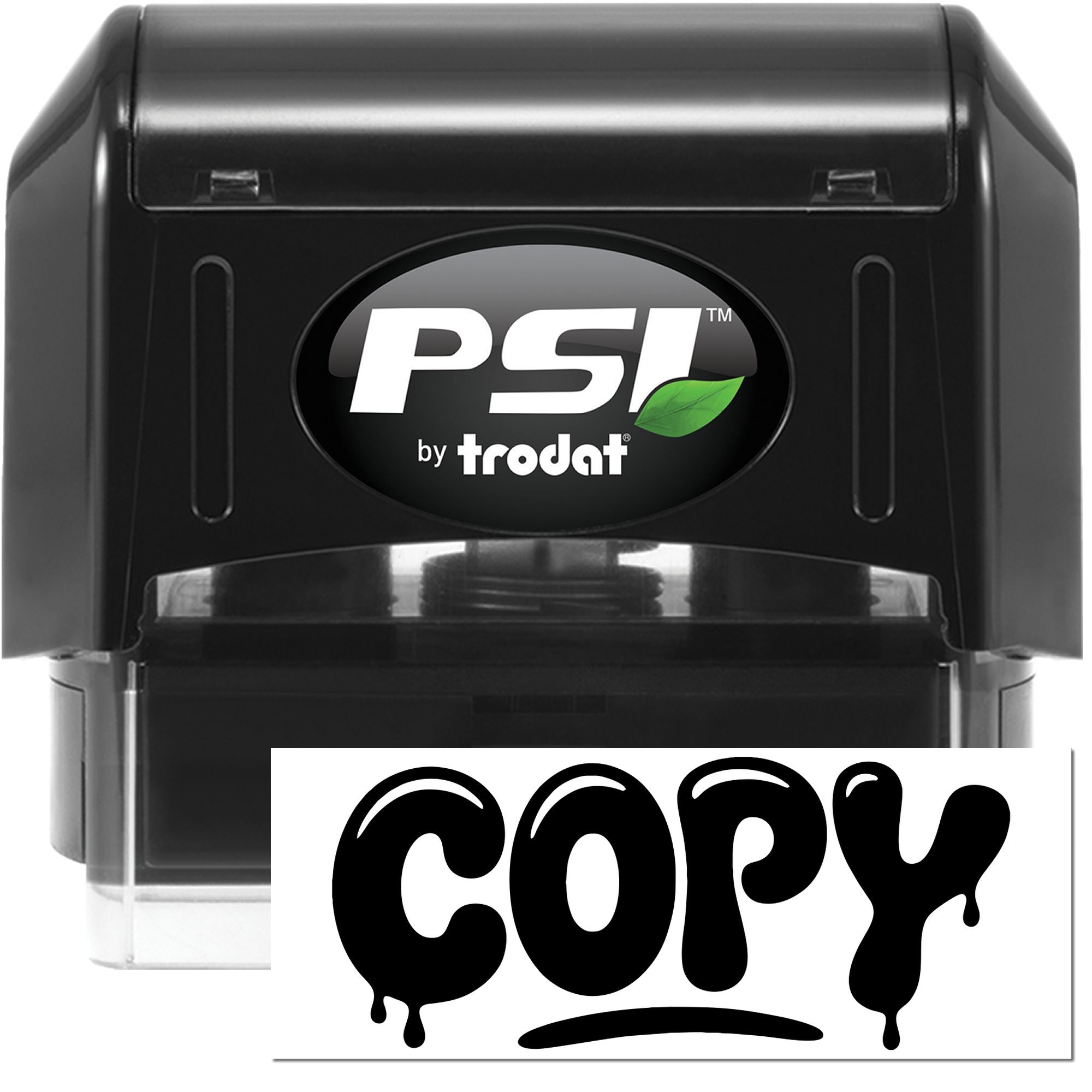 Black PSI by Trodat self-inking rubber stamp with COPY imprint for document control and office labeling.