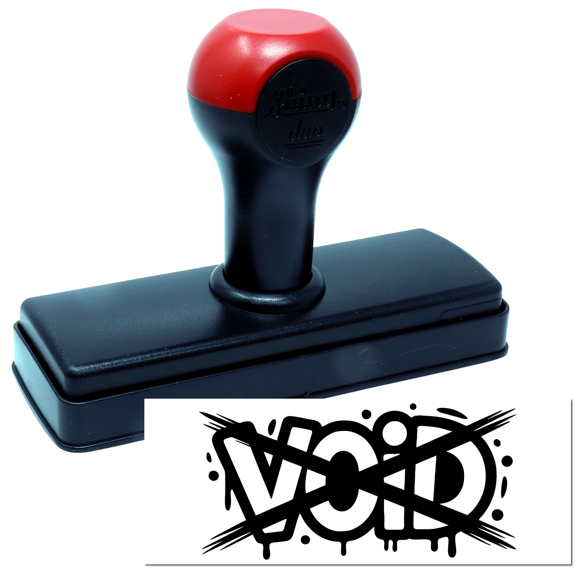 Self-inking rubber stamp with graffiti-style custom imprint for branding, packaging, and craft projects.
