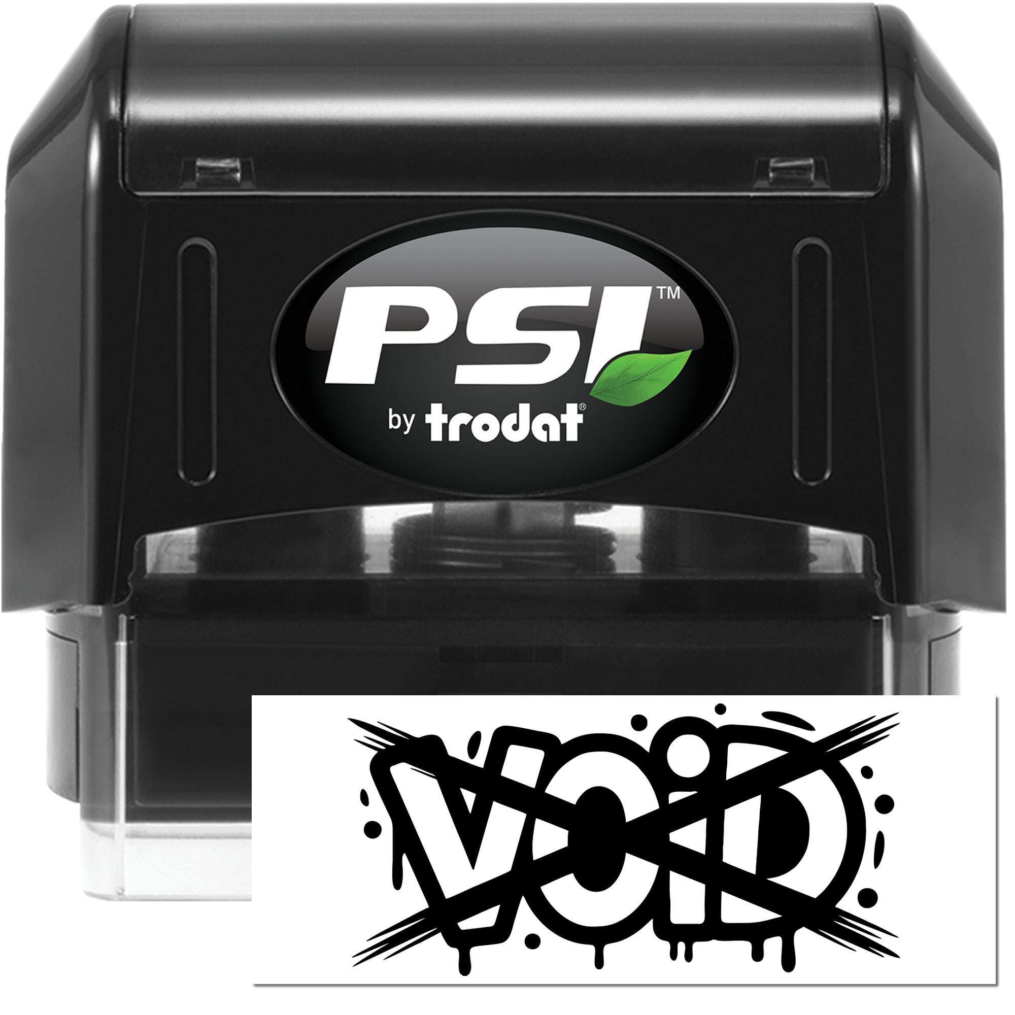PSI by Trodat self-inking rubber stamp with bold VOID imprint for document cancellation and security marking.