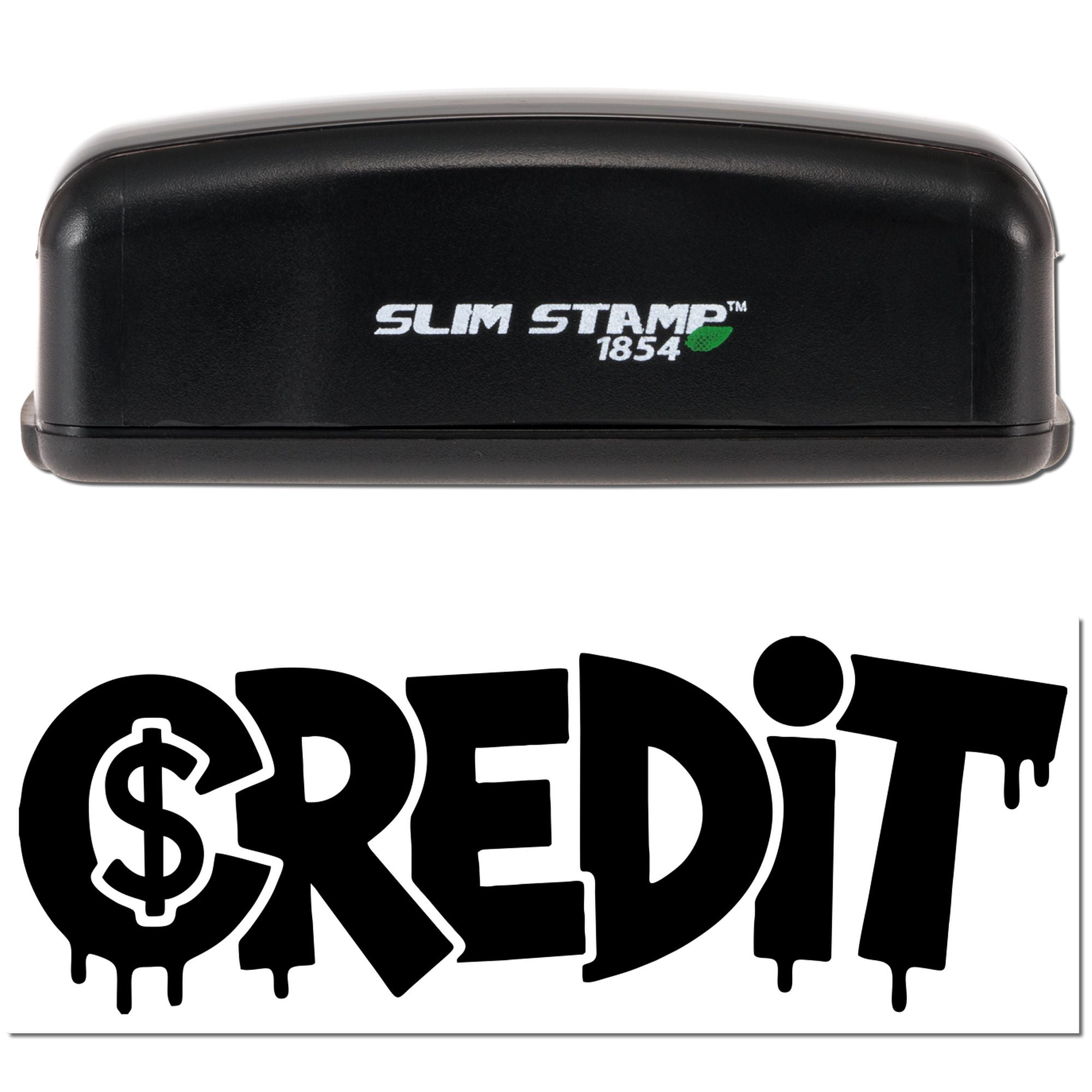 Custom CREDIT rubber stamp with Slim Stamp 1854 self-inking case