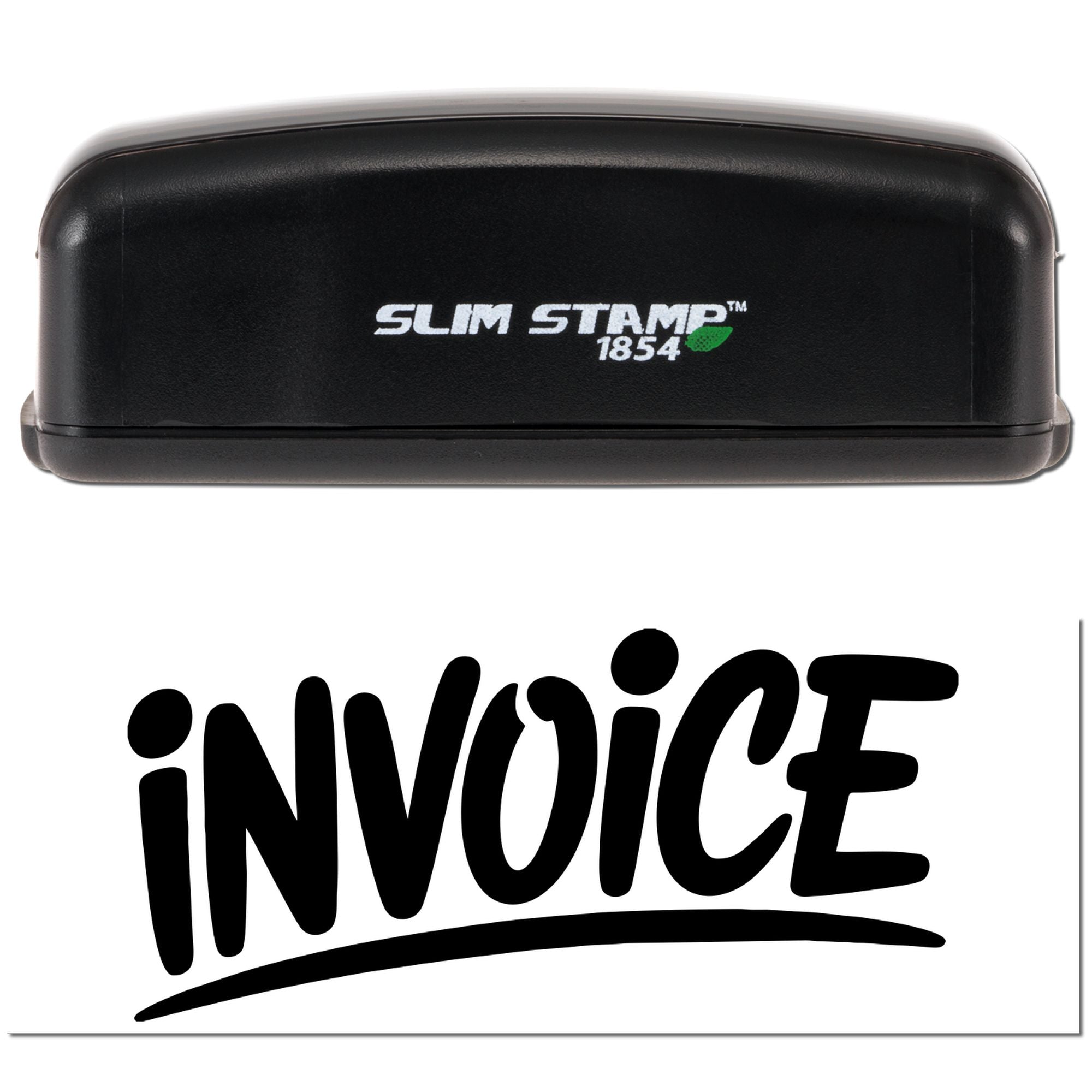 Slim Stamp 1854 rubber stamp with bold invoice imprint for billing, accounting, and office document processing