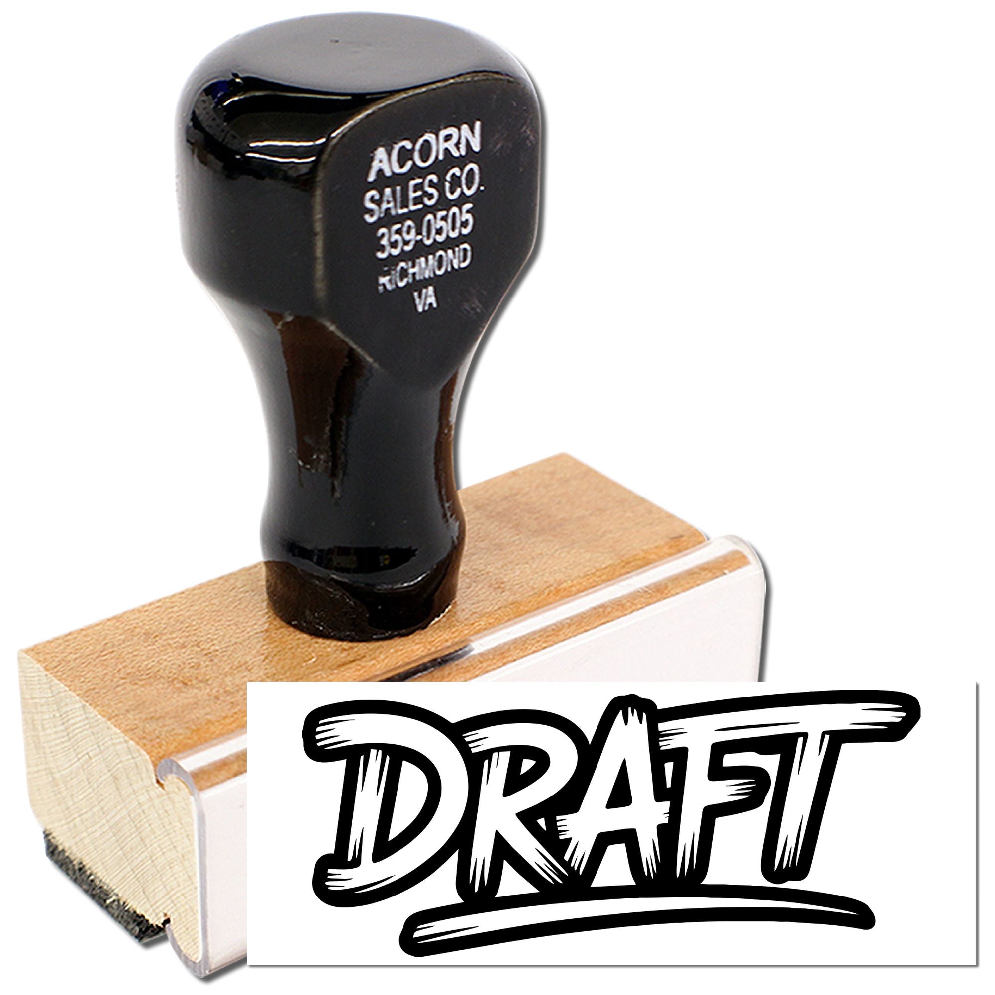 Custom business rubber stamp for Acorn Sales Co. with DRAFT marking example for document approval.